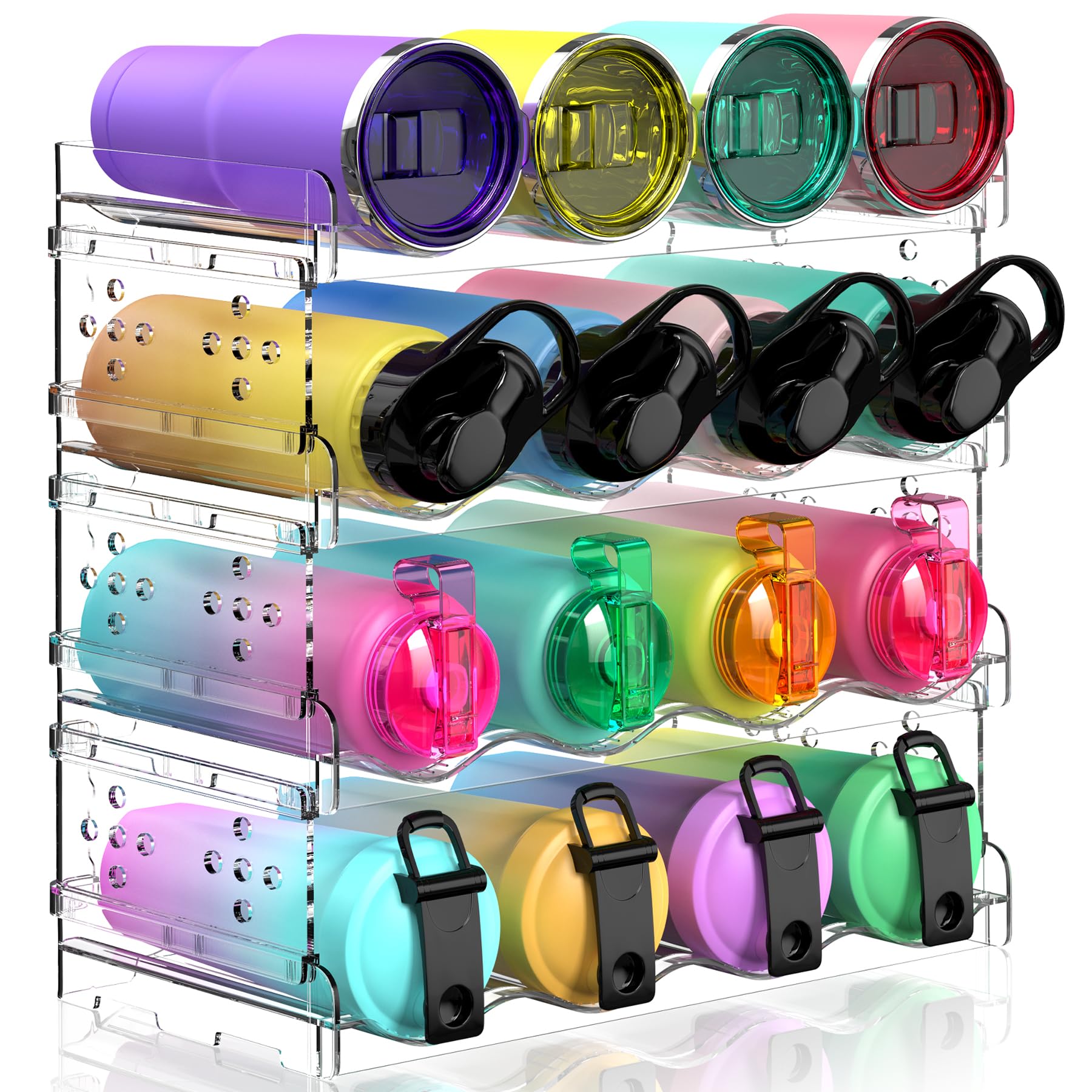 4 Tier Stackable Water Bottle Organizer - Holds 16 Bottles for Cabinet, Countertop, Pantry & Fridge - Free-Standing Kitchen Storage for Wine, Tumbler & Drink Bottles - Perfect for Home, Office & RV Organization
