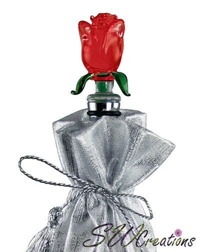 Elegant Red Rose Glass Wine Stopper - Premium Decorative Wine Bottle Seal for Chardonnay, Merlot & Champagne - Perfect for Dinner Parties, Weddings & Romantic Gifts