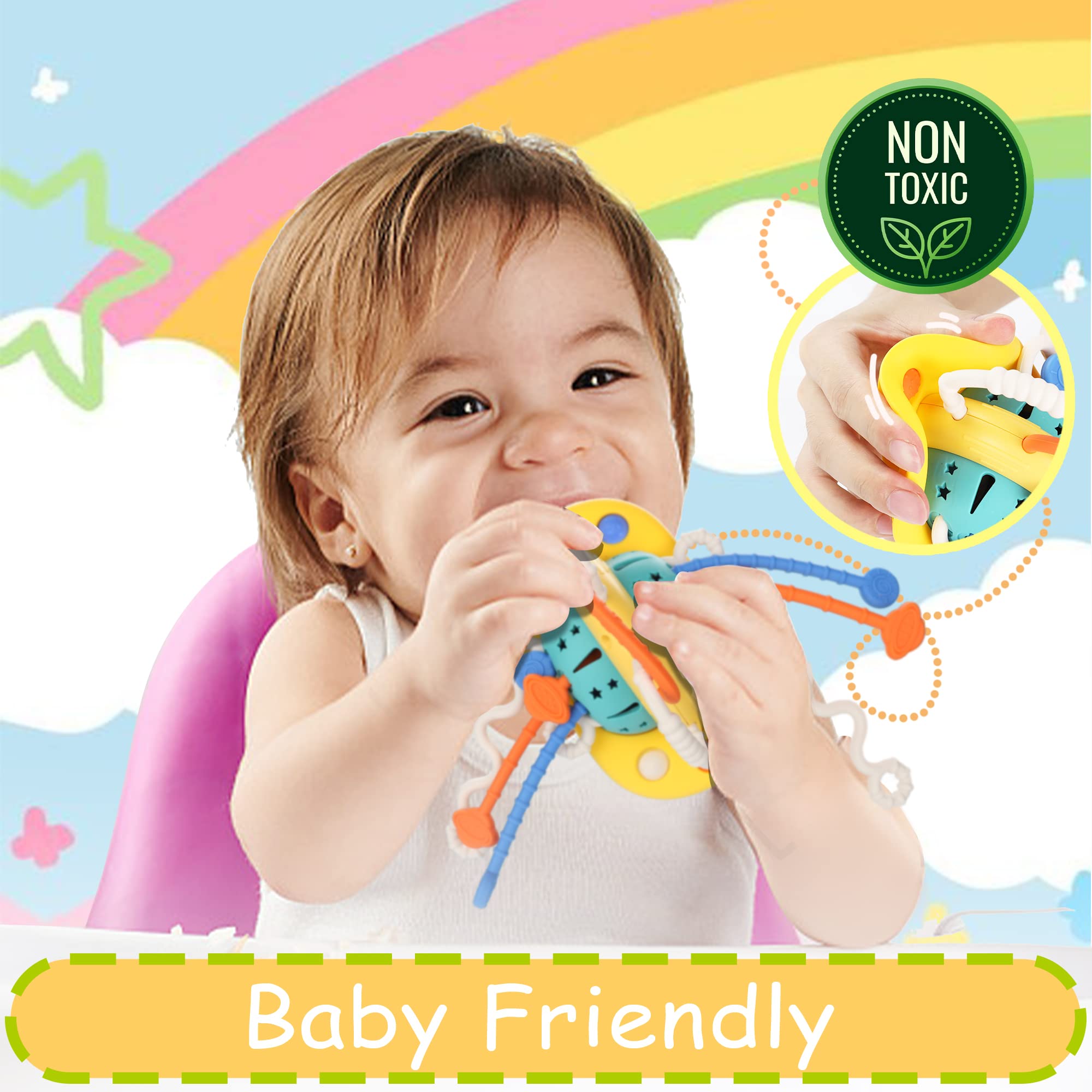 Montessori Silicone Pull String Toys for Babies 6-18 Months - High Chair Sensory Toys with Suction Cup, Fine Motor Skill Development Activity for Toddlers Boys & Girls - Perfect Travel Toy & 1st Birthday Gift for 1 Year Old (Ideal for Car Seats, Strollers & Airplane Travel)