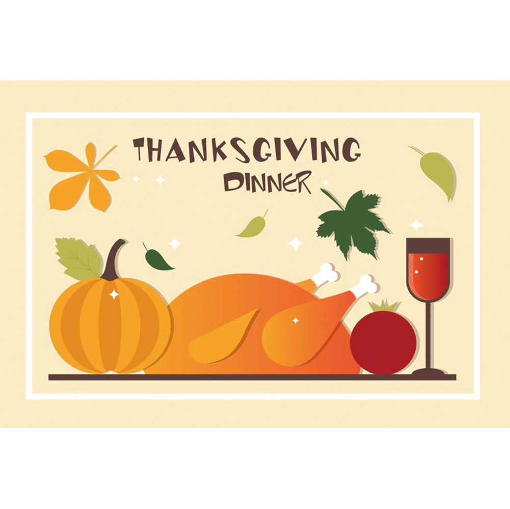 5x4ft Thanksgiving Dinner Photography Backdrop - Happy Thanksgiving Party Background with Cartoon Turkey, Pumpkin & Leaves - DORCEV Photo Studio Props for Family Gatherings, Holiday Decorations & Social Media Photos