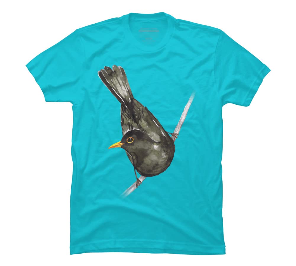Design By Humans Men's Blackbird Watercolor Graphic Tee by Bwiselizzy | Soft Cotton T-Shirt for Casual Wear & Street Style