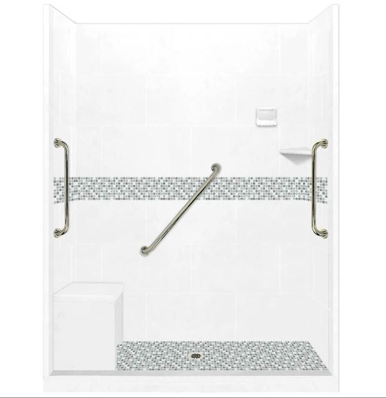 Custom Shower Kits - Alcove Pan, Walls, Thresholds & Optional Glass Enclosure | DIY Bathroom Remodeling Solution for Homeowners & Contractors | Perfect for Small Bathrooms & Space-Saving Designs