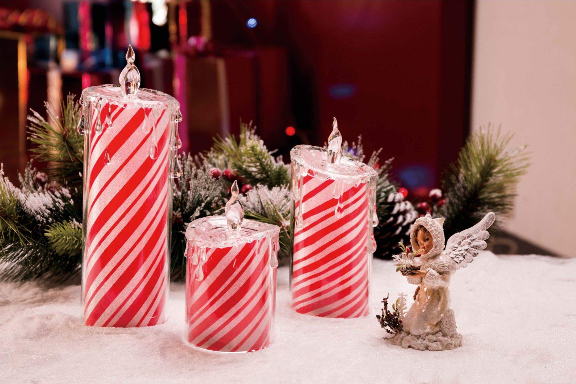 6 Pack Red and White LED Peppermint Candles - Battery Operated Flameless Candles for Christmas Decor, Holiday Table Centerpiece, Winter Home Decor, Party & Wedding Decorations