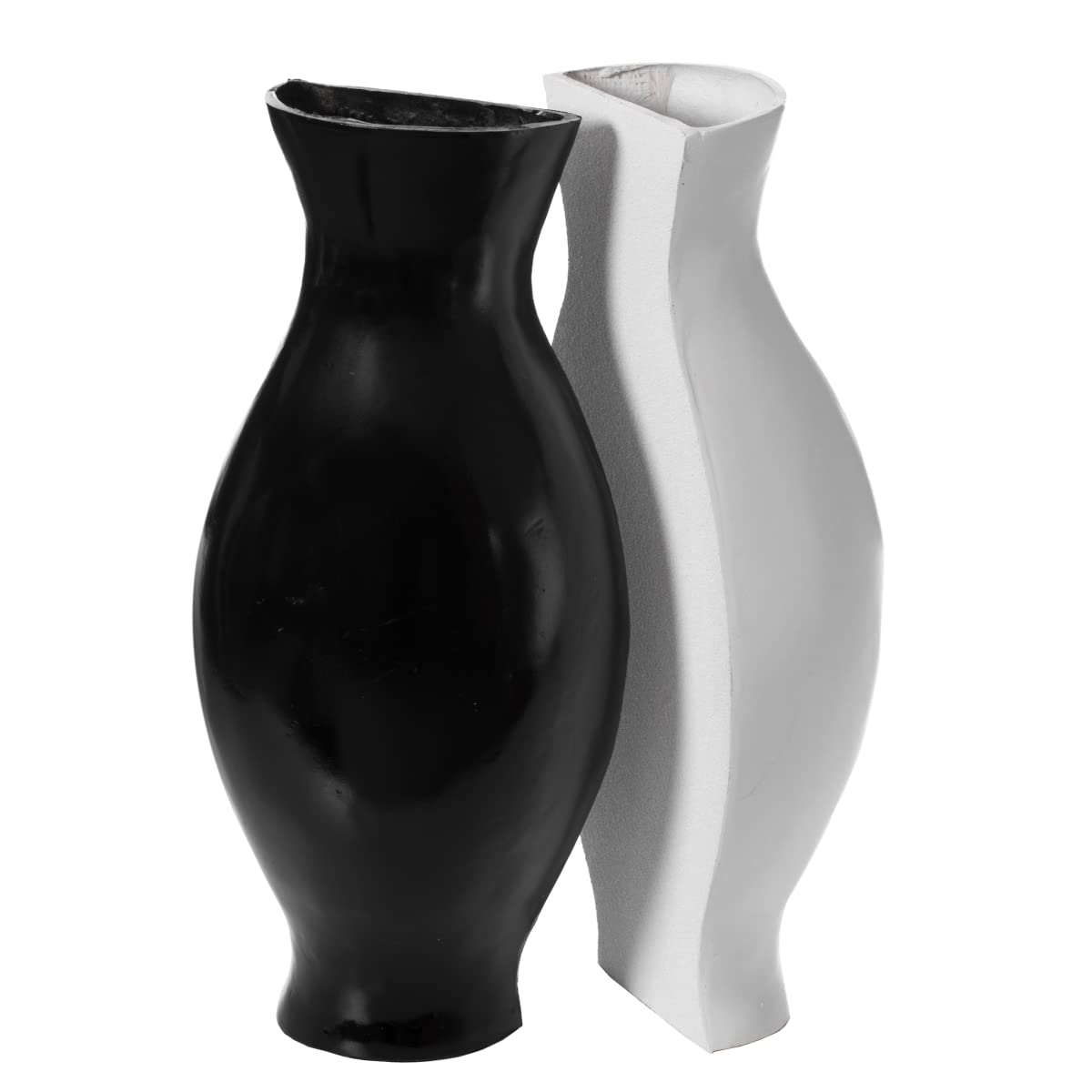 Uniquewise QI003999.2 Black & White Decorative Split Vase Set of 2 - 24.5 x 22 x 12 inch Modern Floor Vases for Living Room, Entryway, and Home Decor