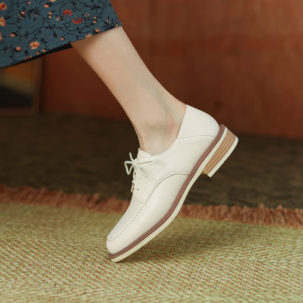 Women's Classic Lace-Up Loafers - Square Toe Leather Oxford Shoes for Work & Office | Comfortable Low Heel Dress Flats | Perfect for Business Casual, Commuting & Professional Outfits
