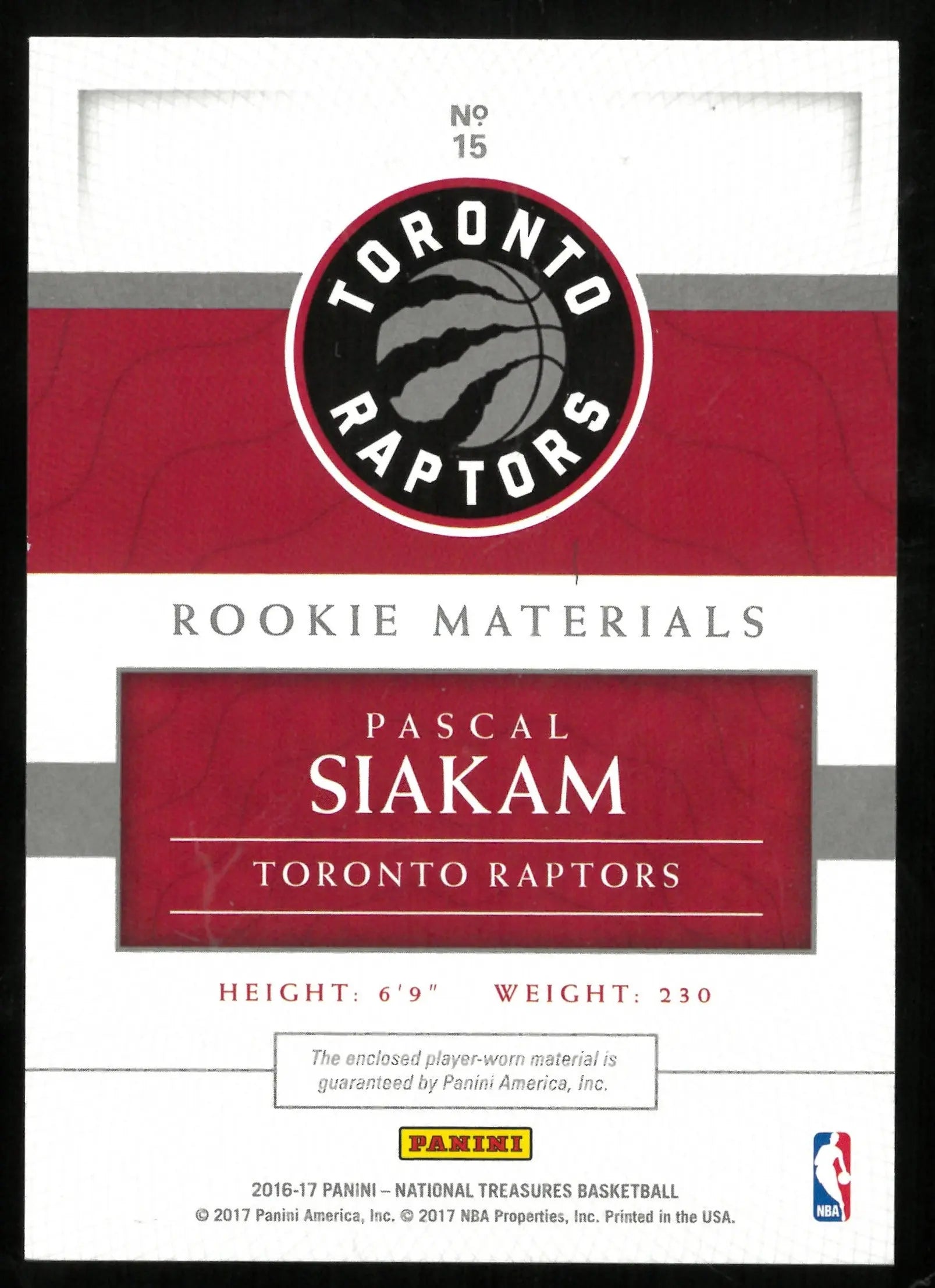 2016-17 Panini National Treasures Pascal Siakam Rookie Card Bronze Dual Patches /25 - NBA Basketball Collectible for Fans & Investors