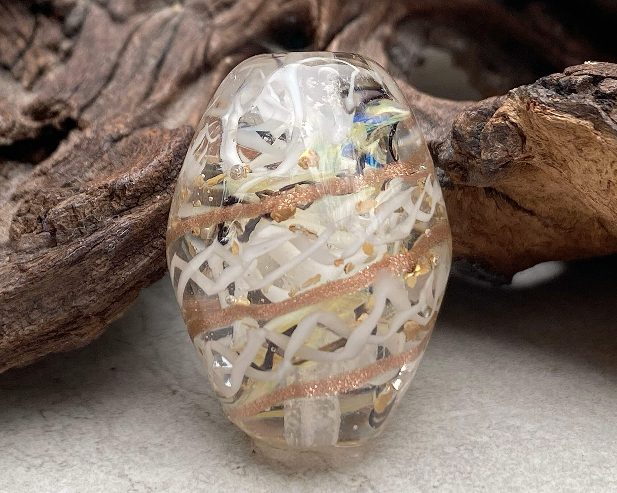 White & Gold Spiral Lampwork Glass Focal Bead for Jewelry Making - DIY Necklace, Bracelet, Earrings Craft Supplies - Perfect for Bohemian Style Accessories