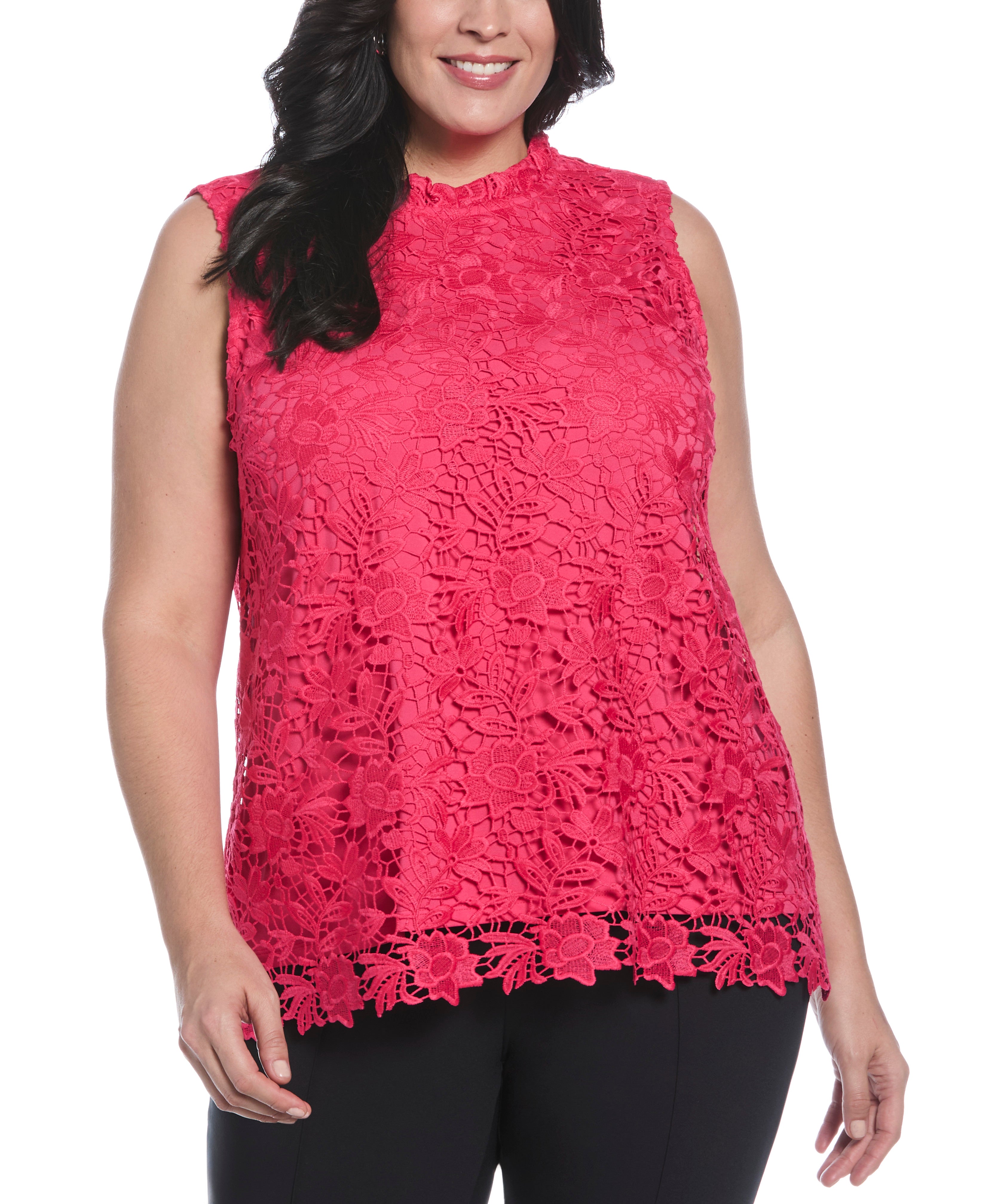 Plus Size Scalloped Lace Blouse for Women - Elegant Floral Embroidered Tunic Top for Casual Wear & Special Occasions