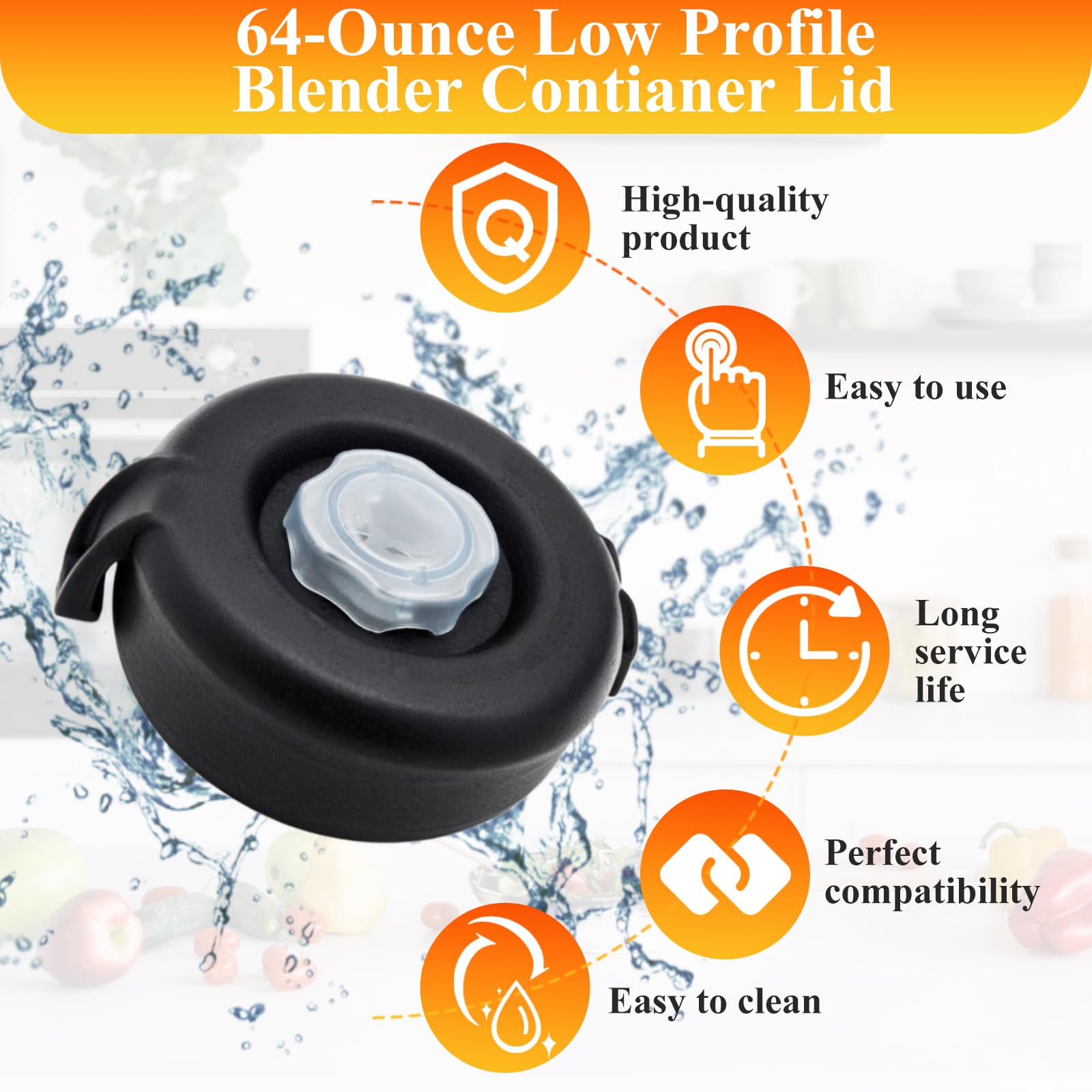 Vitamix Lid Replacement - 64oz Low Profile Container Lid Compatible with Vitamix Pro 750, 5200, 5300, 6500, 7500, VM0103, VM0197, E310, E320 - Perfect for Classic, Explorian, Propel & Commercial Series - Ideal for Smoothies, Soups & Food Processing