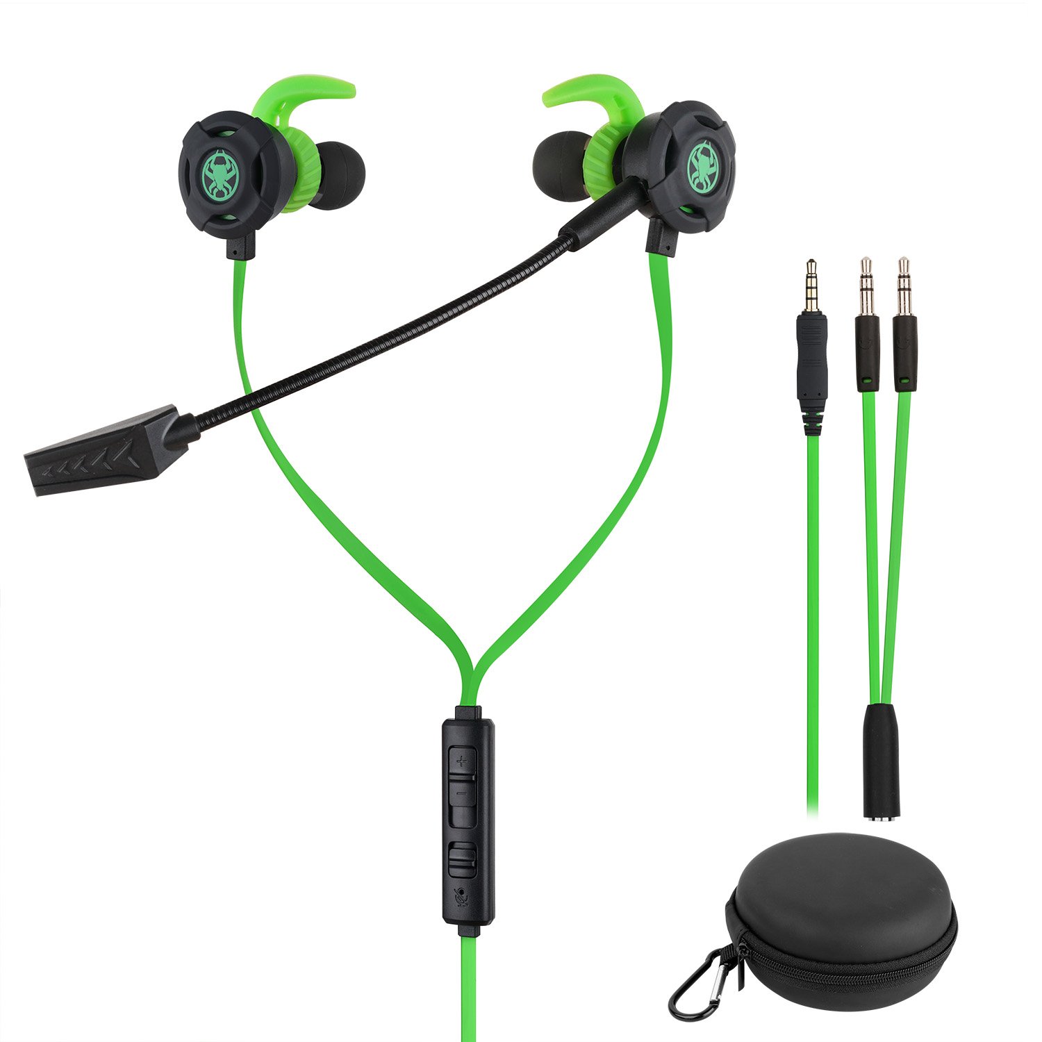 Wired Gaming Headset with Noise Cancelling & Stereo Bass - 3.5mm E-Sport Earphones with Adjustable Mic for PS4, Xbox One, PC, Laptop, Mobile - Perfect for Competitive Gaming & Online Streaming (Green)