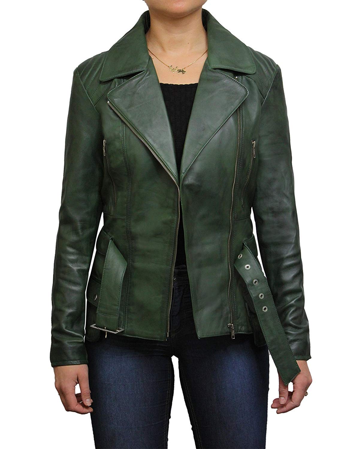 BRANDSLOCK Women's Classic Leather Biker Jacket - Genuine Cowhide Motorcycle Jacket for Women - Stylish Outerwear for Riding, Casual Wear & Night Out
