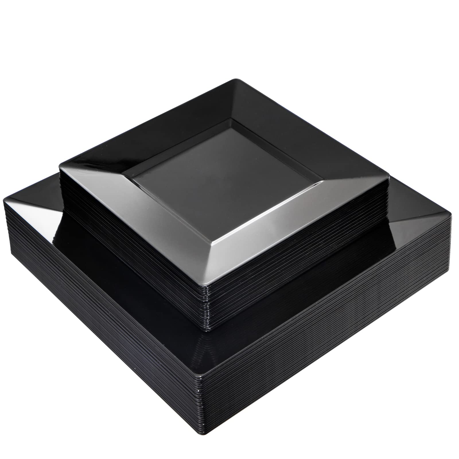 Liacere 60-Pack Black Plastic Plates - Premium Square Disposable Plates Set (30PCS 9.5