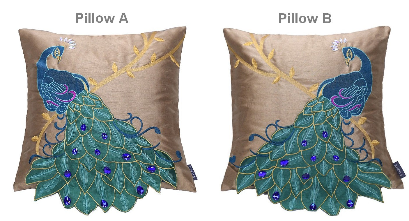Elegant Peacock Embroidered Cotton Linen Throw Pillow Covers - Decorative Sofa Cushions for Living Room, Bedroom & Home Decor