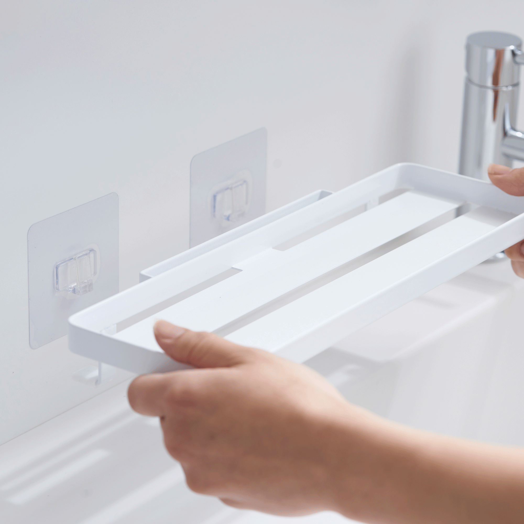 Stick-On Floating Shelf - Rustproof Steel Wall Mount Tray for Bathroom, Kitchen & Office Organization
