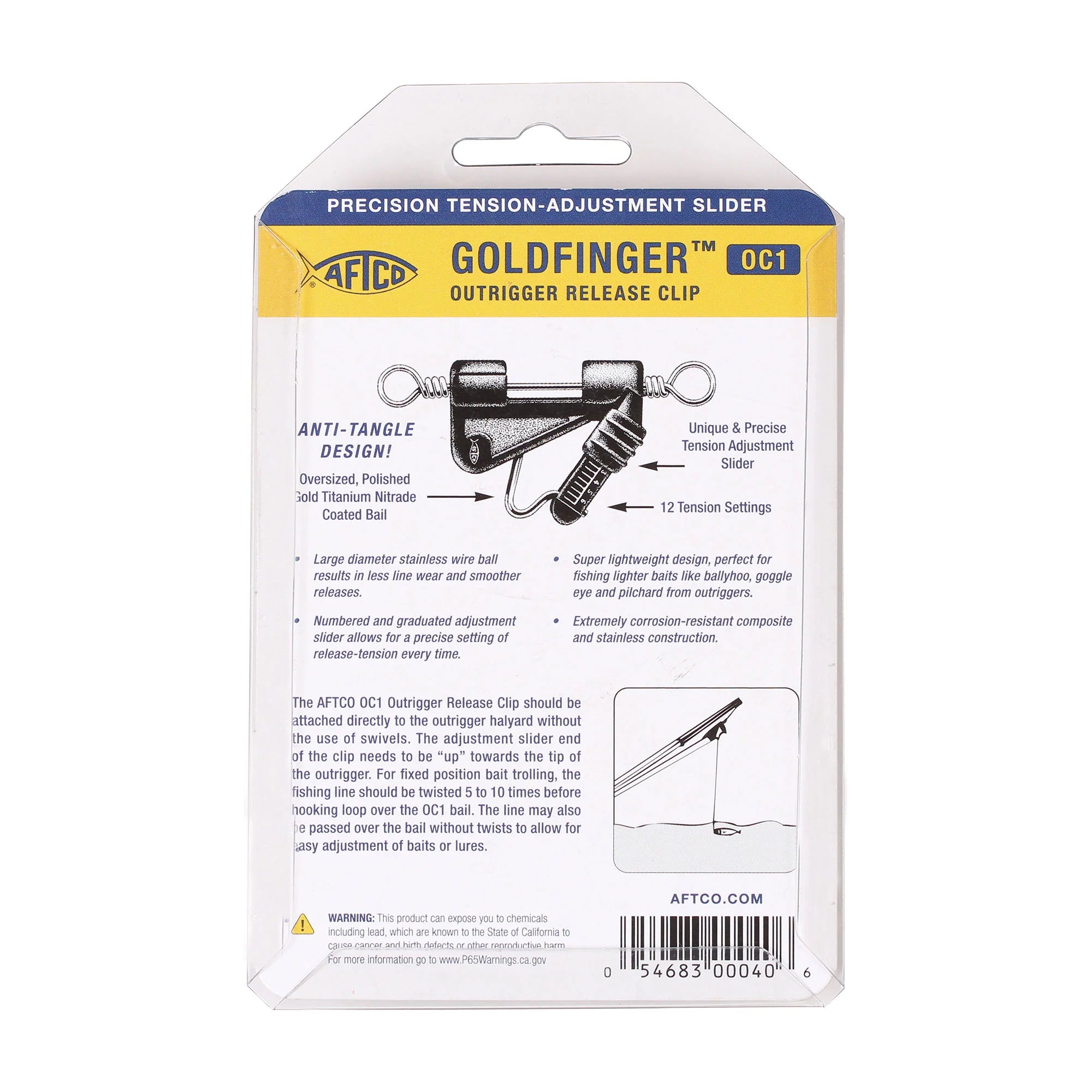 AFTCO Goldfinger Outrigger Release Clip - Heavy Duty Fishing Clip for Trolling & Big Game Fishing - Saltwater & Offshore Fishing Gear Accessories