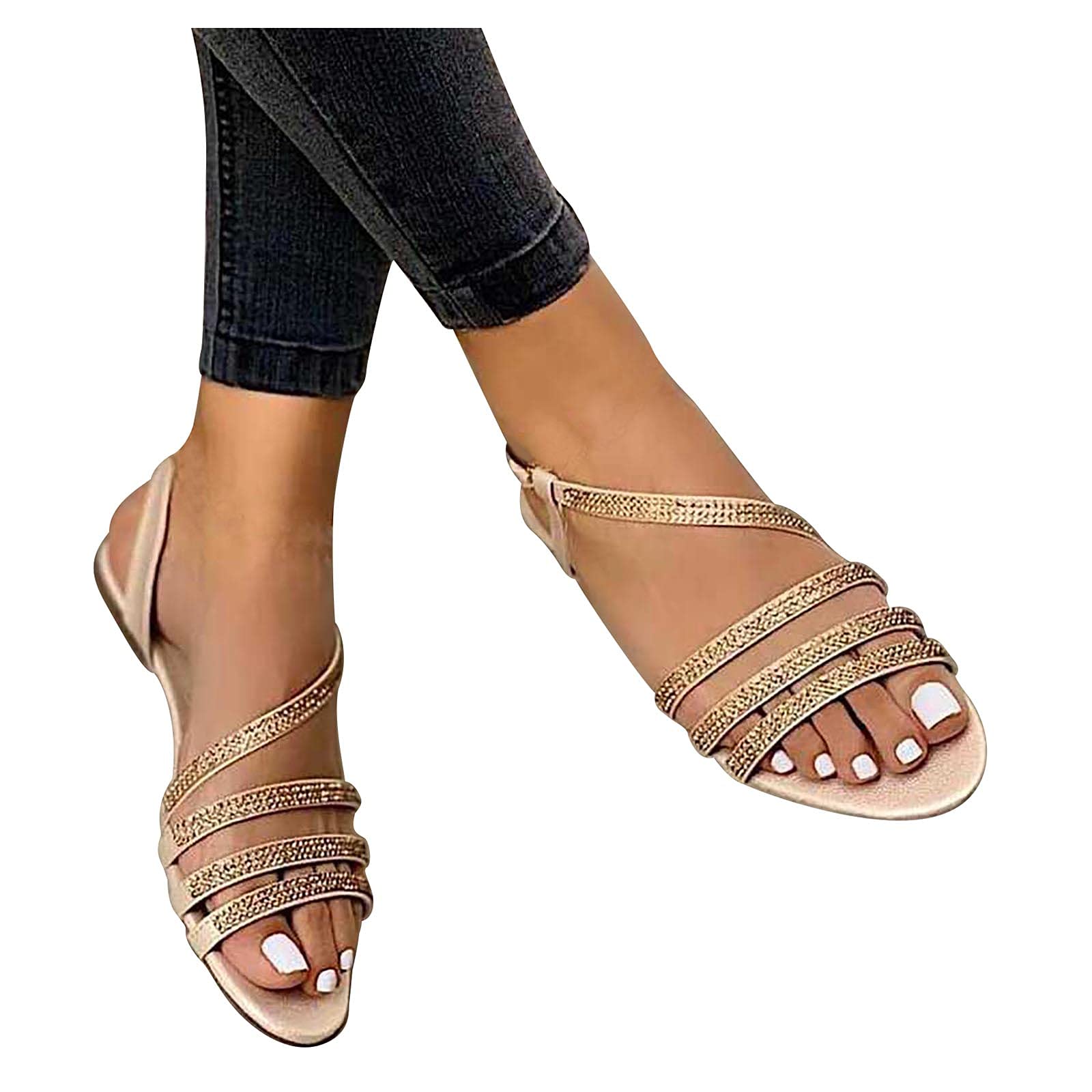 Women's Rhinestone Bohemian Gladiator Sandals - Bling Glitter Flat Open Toe Dress Sandals for Summer Weddings, Beach Vacations & Evening Parties