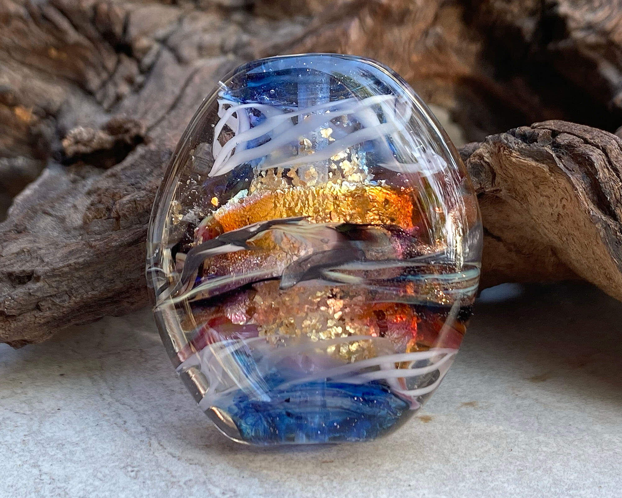 Blue Gold Treasure Lampwork Focal Bead SRA - Handmade Glass Beads for Jewelry Making, DIY Crafts, Necklace Pendants & Bracelet Charms (Perfect for Beading Projects & Gift Ideas)