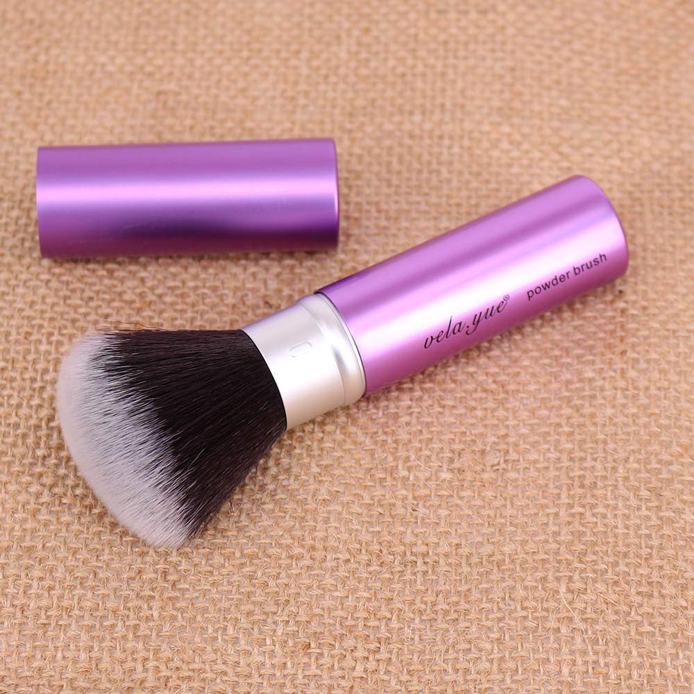 Vela.Yue Retractable Kabuki Brush - Round Powder Makeup Brush for Foundation, Blush & Contouring - Perfect for Travel & On-the-Go Touch Ups