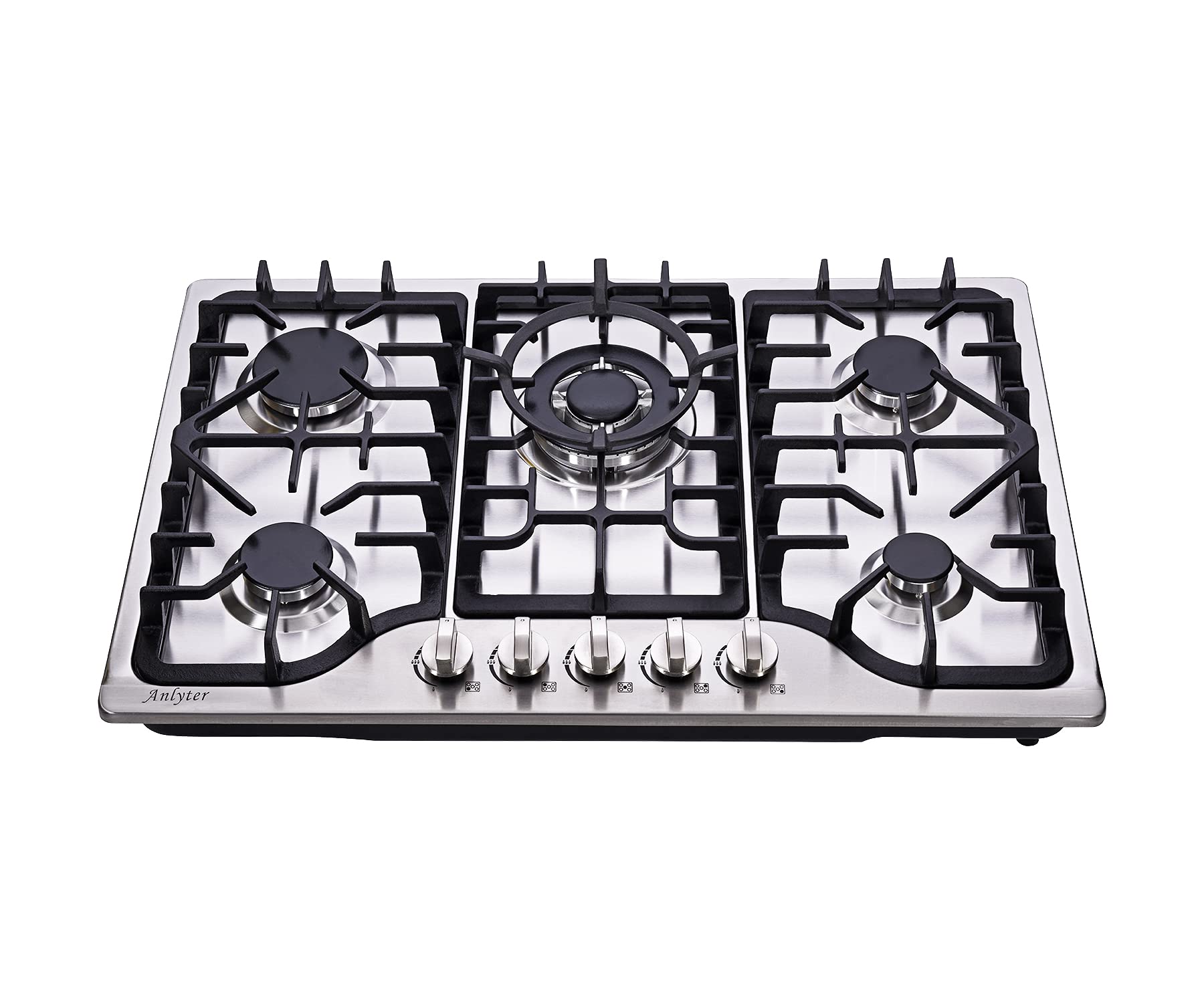 30 Inch 5-Burner Built-In Gas Cooktop - Stainless Steel LPG/NG Dual Fuel Sealed Gas Hob with Wok Stand & Pressure Regulator - Perfect for Home Kitchen, Restaurant & Outdoor Cooking