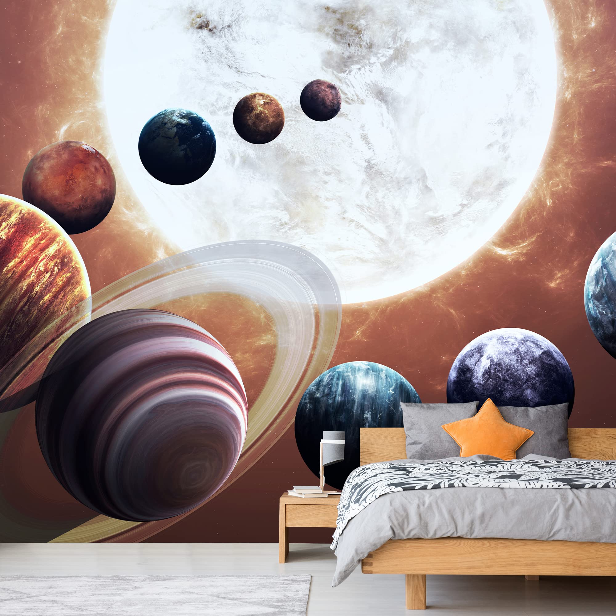 Removable Peel and Stick Wallpaper - Space Themed Wall Murals for Bedroom (100x144 inches) | Giant Planets Universe Design | Easy DIY Home Decor for Kids Room, Nursery, or Living Room