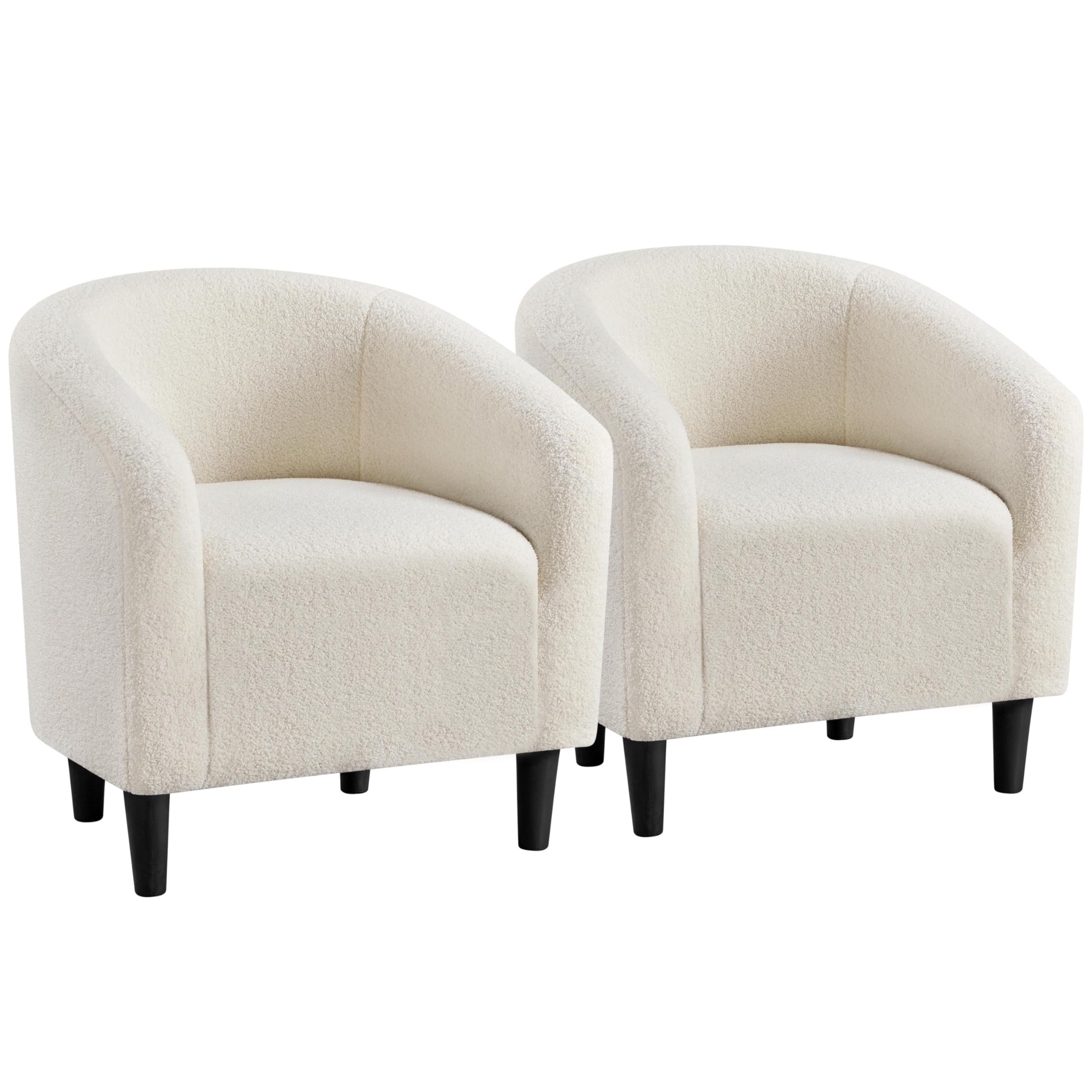 Yaheetech 2-Pack Furry Accent Chairs - Soft Sherpa Barrel Chairs with Padded Armrests, Plush Fuzzy Club Chairs for Living Room, Bedroom, Office & Waiting Areas - Ivory Cozy Seating for Home Decor & Relaxation