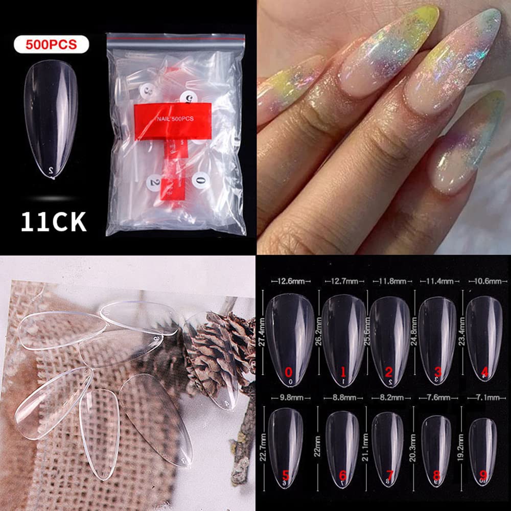 S.A.V.I 500 PCS Clear False Nails Tips - Medium Almond Shape for Acrylic, Dip Powder & Gel Nail Extensions | DIY Nail Art Kit for Home & Salon Use | Perfect for Manicures, Pedicures & Special Occasions