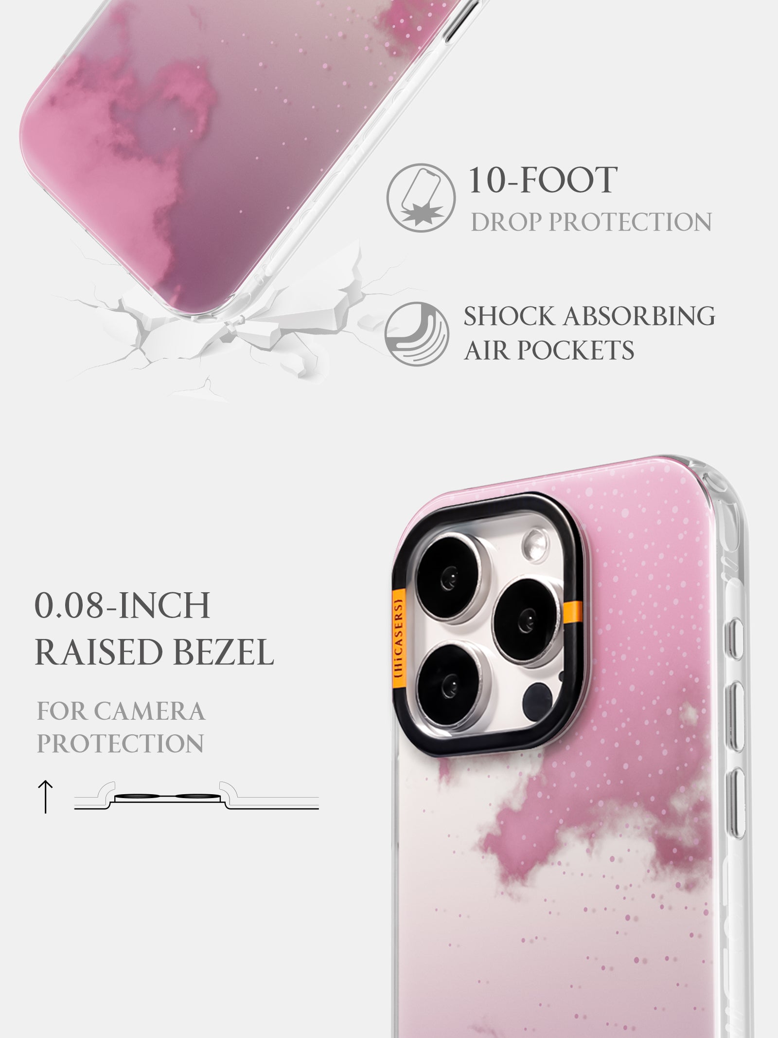 Starry Clouds Mirror Phone Case for iPhone & Samsung - Pink Aesthetic Protective Cover for Girls, Perfect for Selfies & Social Media Posts