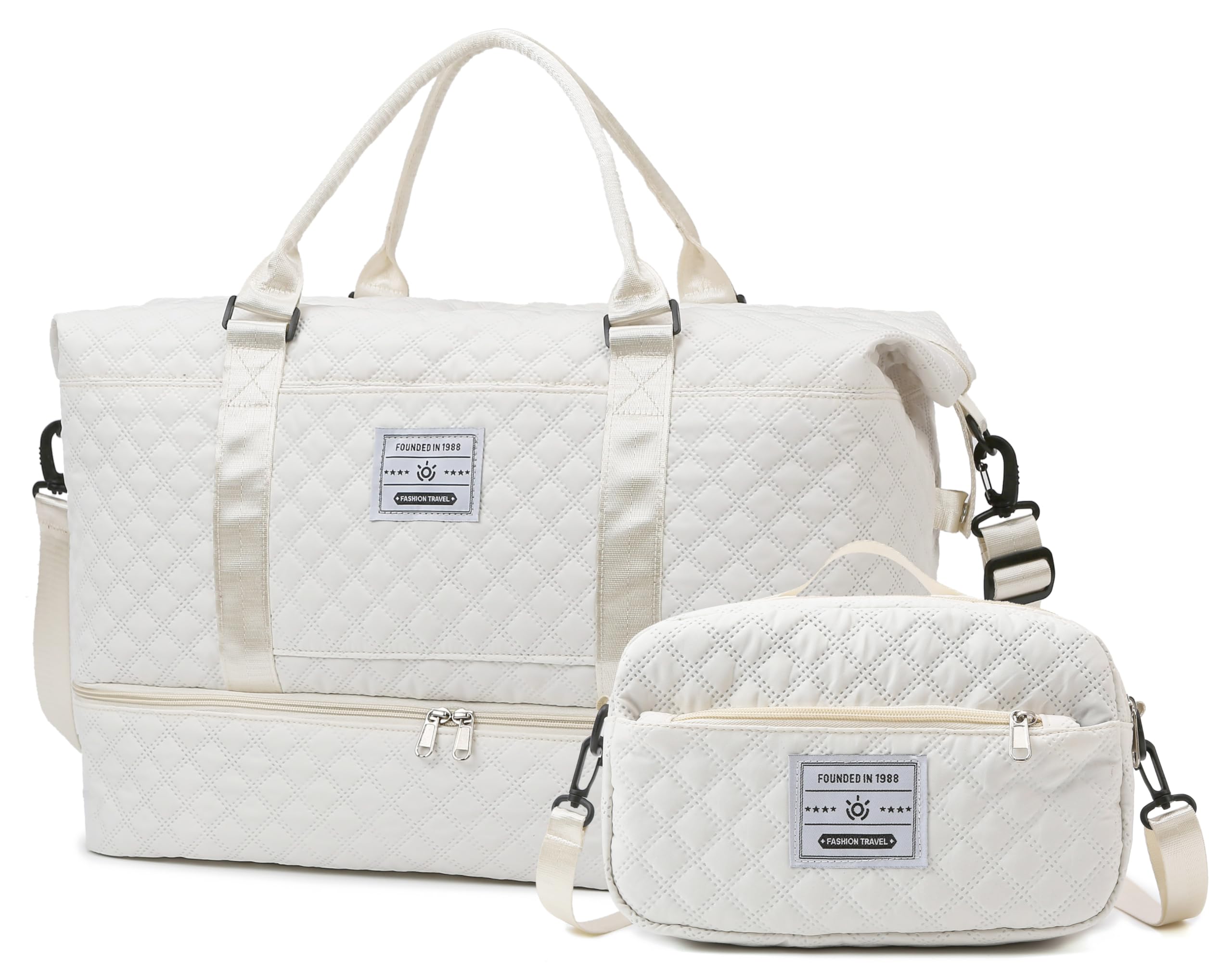 Best Travel Duffle Bag for Women - Waterproof Weekender Overnight Bag with Shoe Compartment & Wet Pocket, Gym Duffel, Hospital Bag for Labor - Perfect for Travel, Gym, Maternity & Weekend Getaways (Beige)