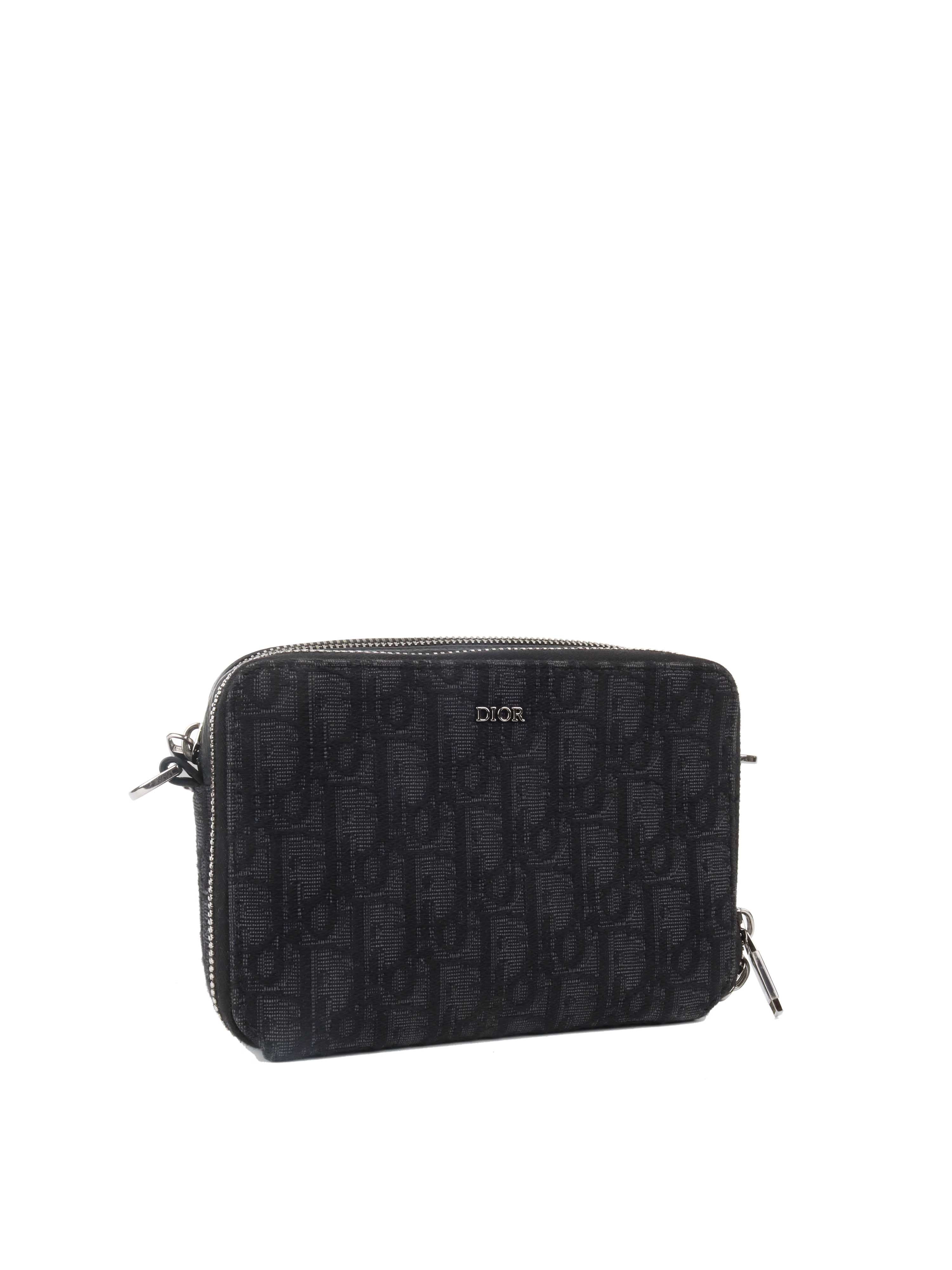 Dior Oblique Jacquard Pouch with Adjustable Strap - Black Luxury Crossbody Bag for Women | Perfect for Everyday Use, Travel & Special Occasions