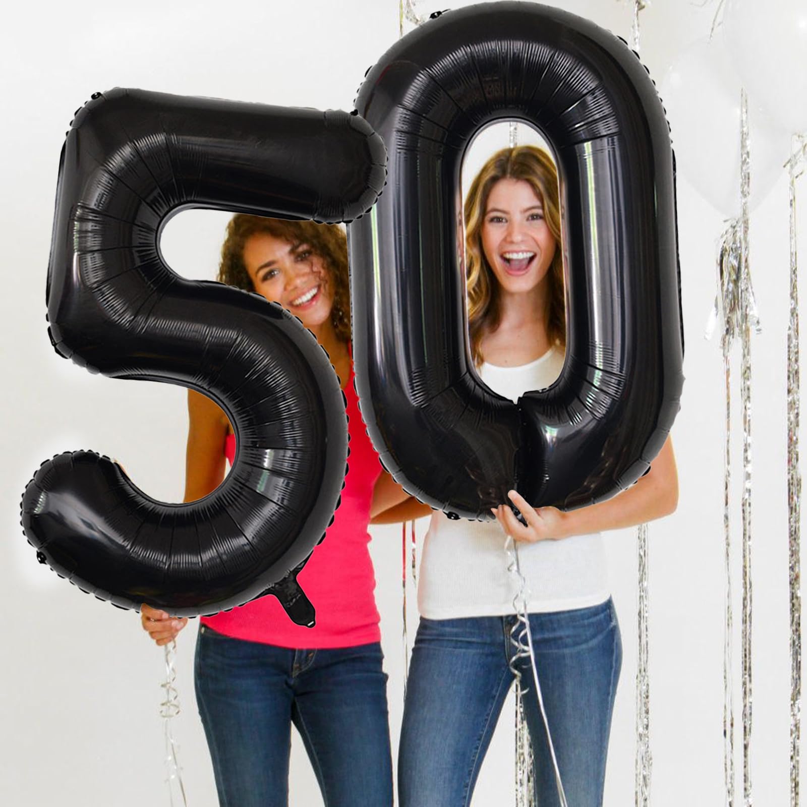40 Inch Black 50 Number Balloons - Giant Jumbo Helium Mylar Foil Birthday Decorations for 50th Birthday, Anniversary Party Supplies - Perfect for Milestone Celebrations, Photo Backdrops & Event Decor