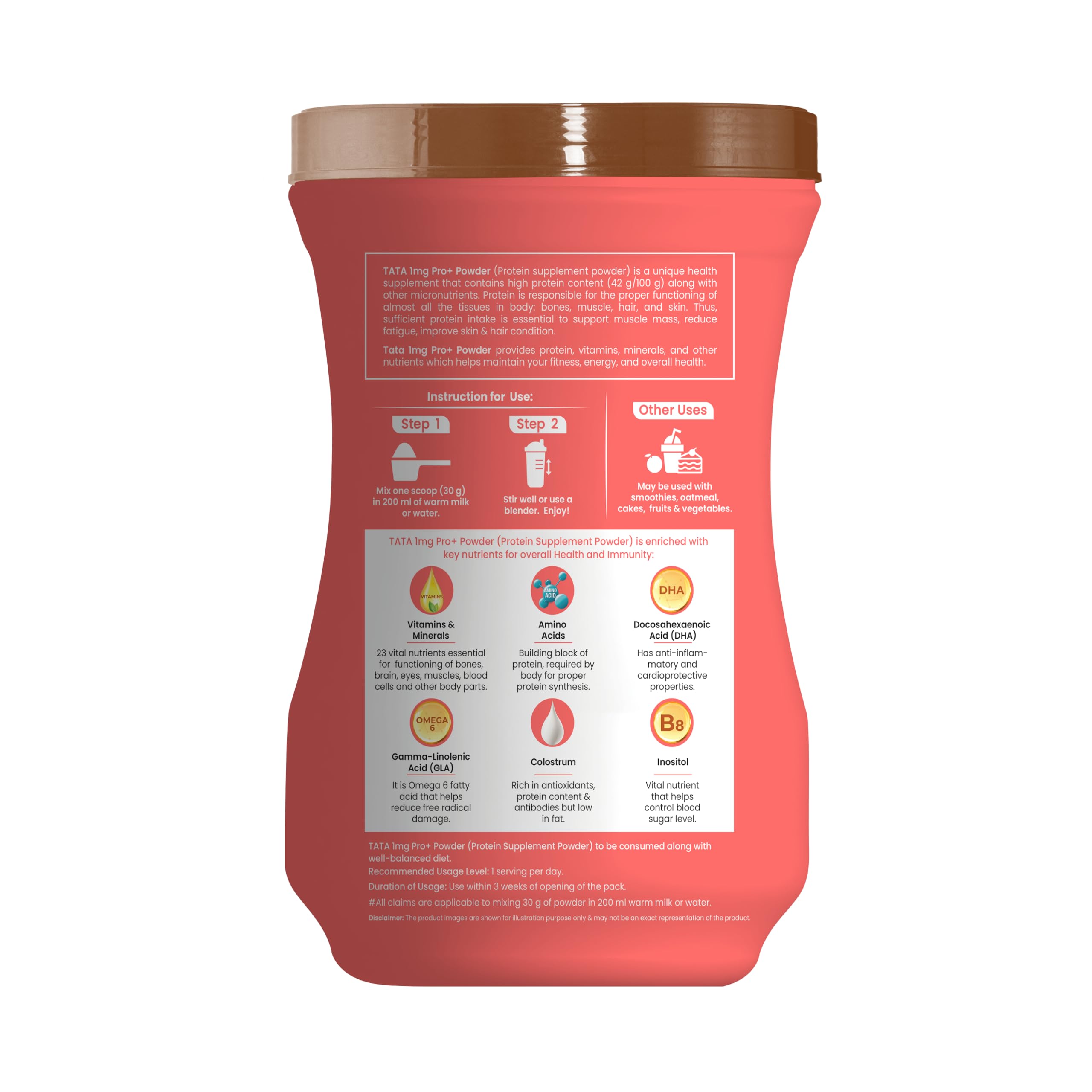 Tata 1mg Pro+ Soy Protein Powder - High Protein Supplement for Muscle Growth, Bone Strength & Energy | 23 Essential Nutrients, Low Fat, No Added Sugar, Chocolate Flavor | Ideal for Post-Workout Recovery & Healthy Lifestyle