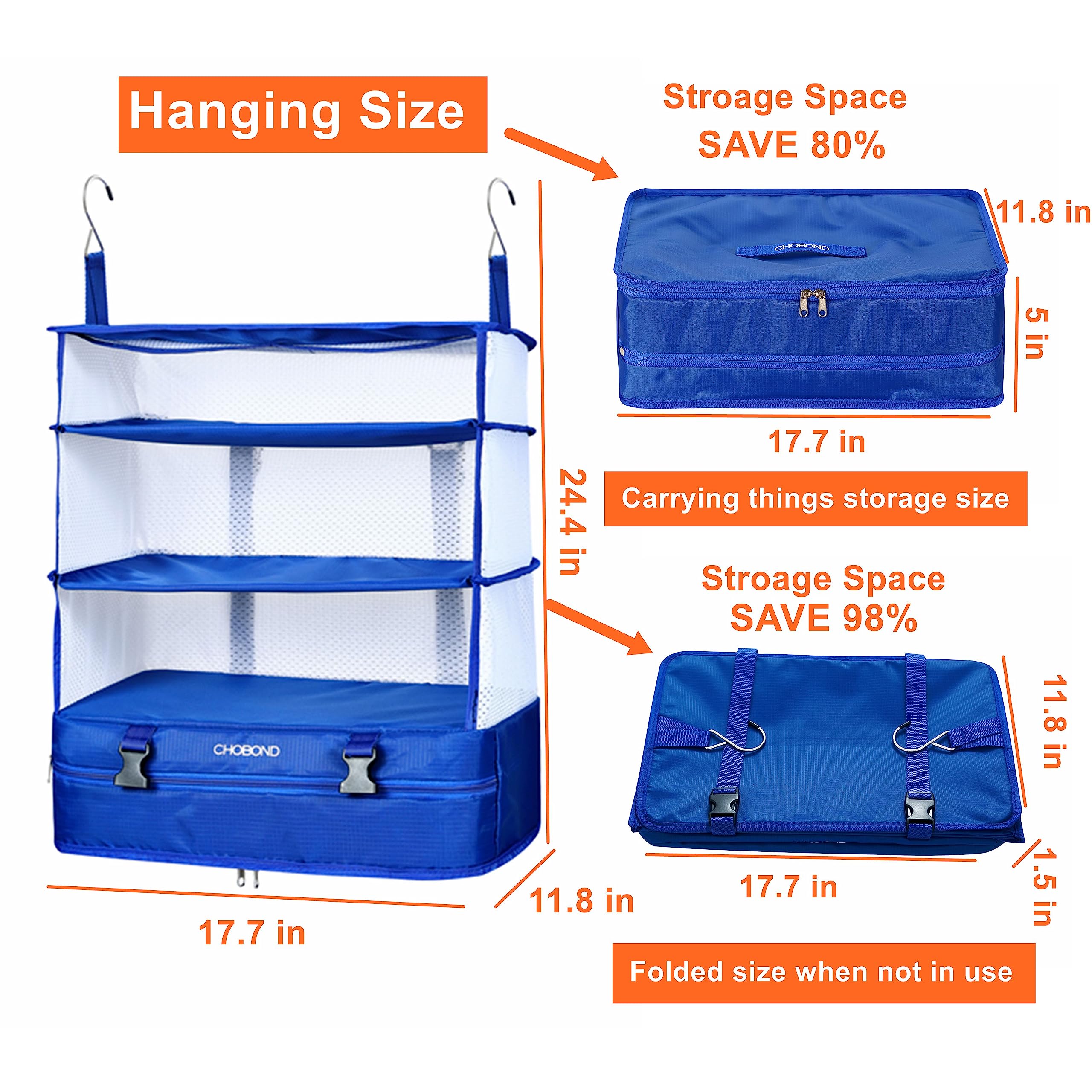 Portable Hanging Travel Luggage Organizer with Multiple Compartments - Packing Cubes for Suitcase, Carry On & Closet - Black | Perfect for Business Trips, Vacations & Organized Packing