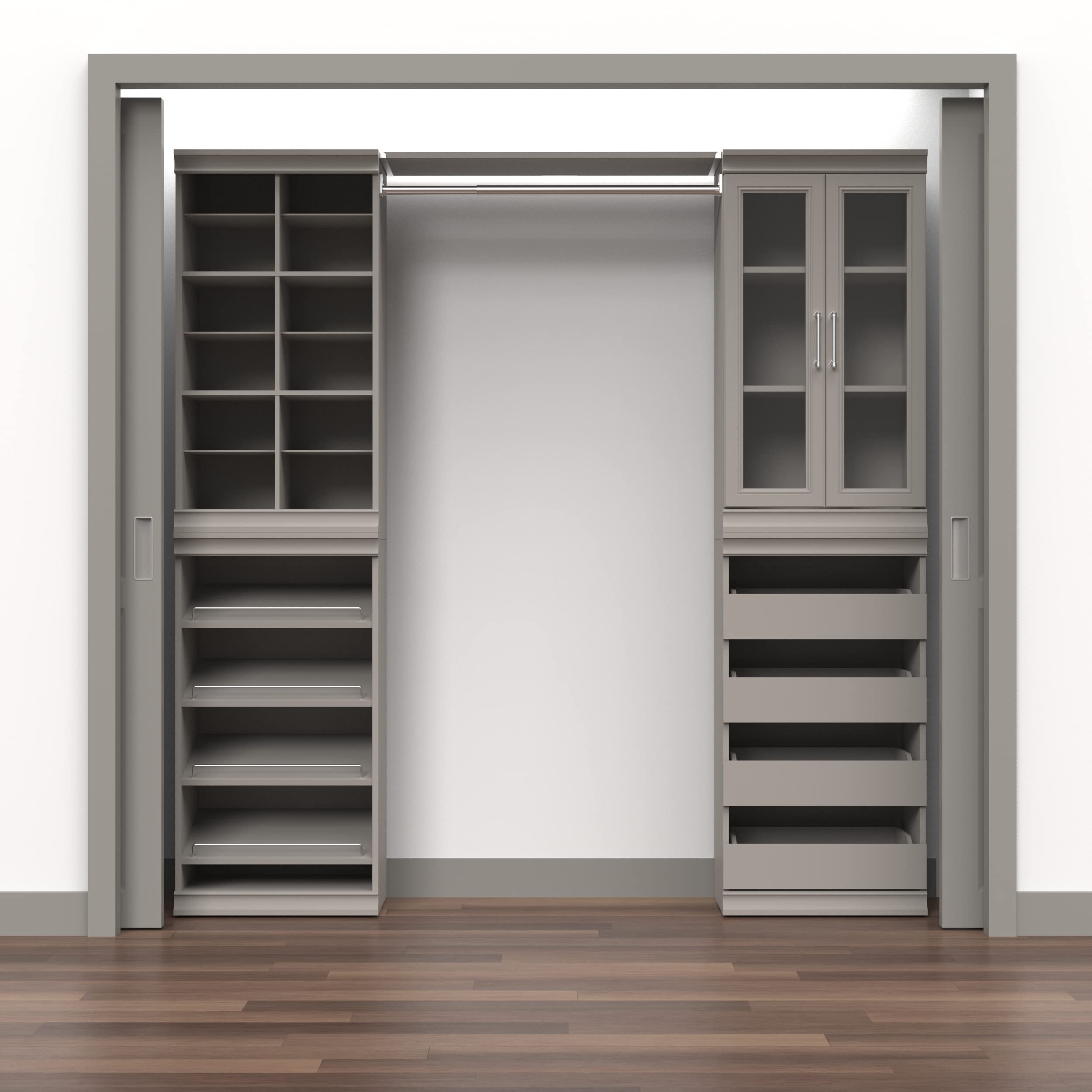 ClosetMaid Modular Storage Pair Set with 2 Glass Pane Doors - Wood Closet Organizer in Shaker Style, Taupe | Add-On Accessory for Shelf Units | Perfect for Bedroom, Closet & Home Organization