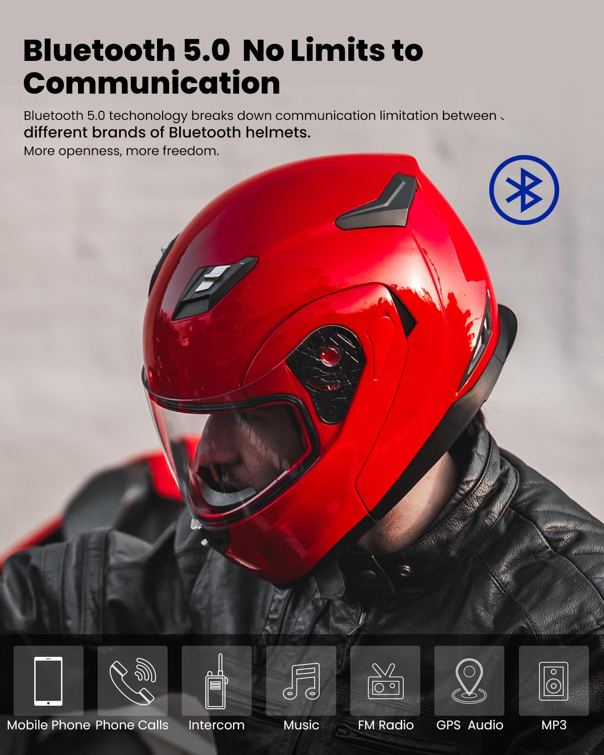 ILM Bluetooth Modular Flip-Up Full Face Motorcycle Helmet with Sun Shield & MP3 Intercom - Model 953/953 PRO for Safe Riding & Hands-Free Communication