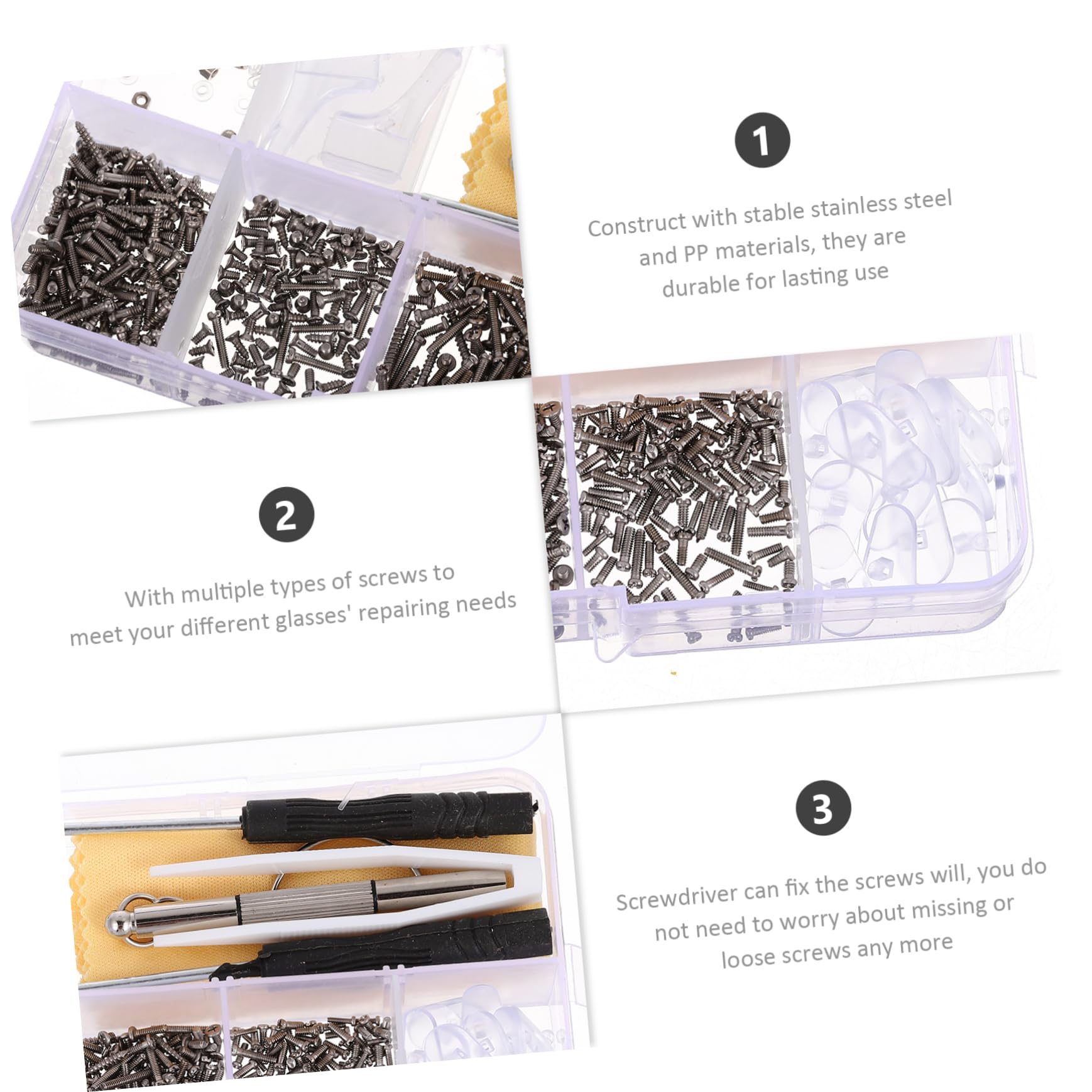 HOMSFOU 2 Pack Glasses Repair Kit with Screws, Screwdriver & Temple Accessories for Frameless & Regular Eyeglasses - Durable PP Material for Home, Office & Travel Use
