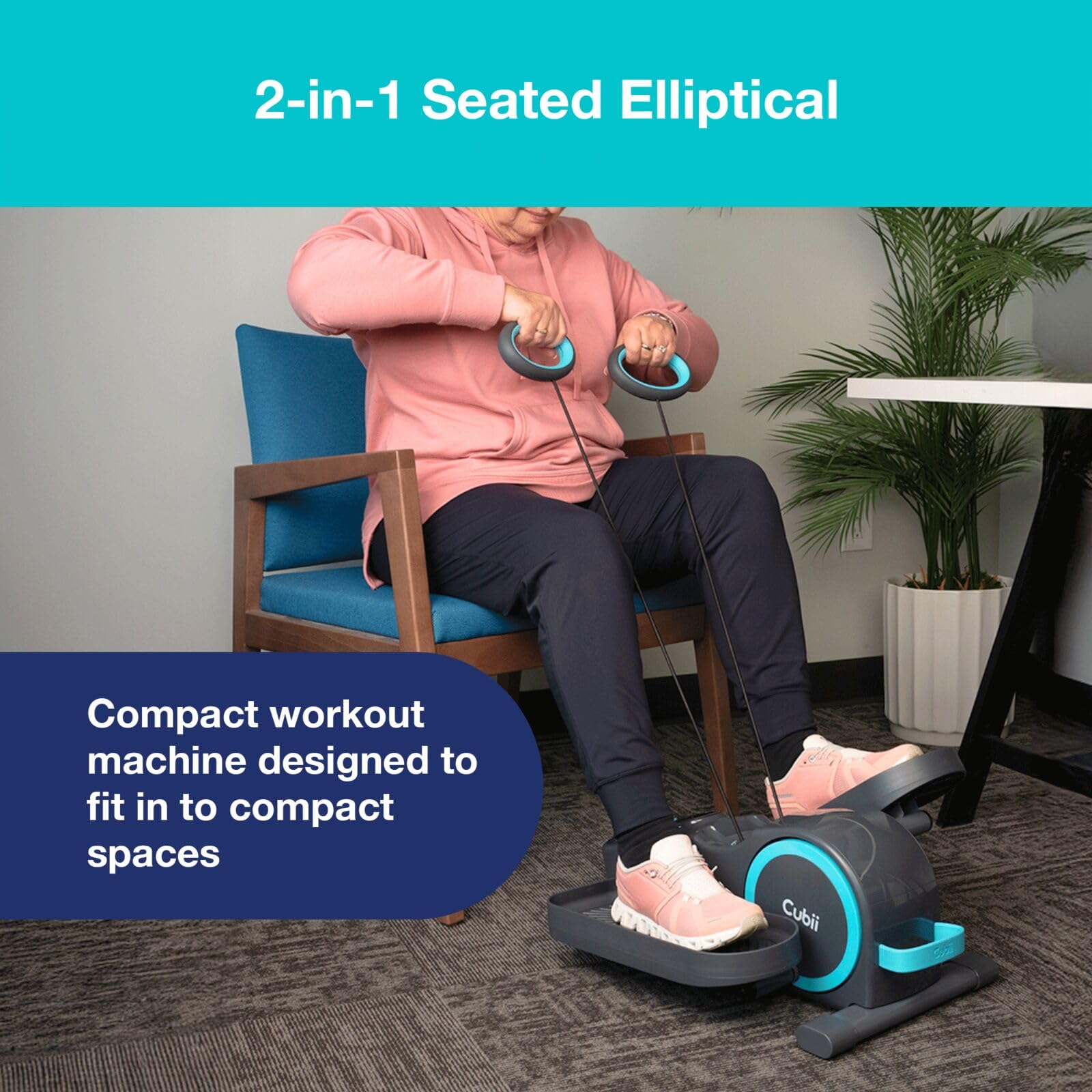**Cubii Total Body 2-in-1 Under Desk Elliptical Machine – 12 Resistance Levels, Low-Impact Cardio & Strength Training for Home & Office – Ergonomic Pulley System for Full-Body Workout – Ideal for Adults & Seniors (Perfect for Sedentary Lifestyles & Active Recovery)**