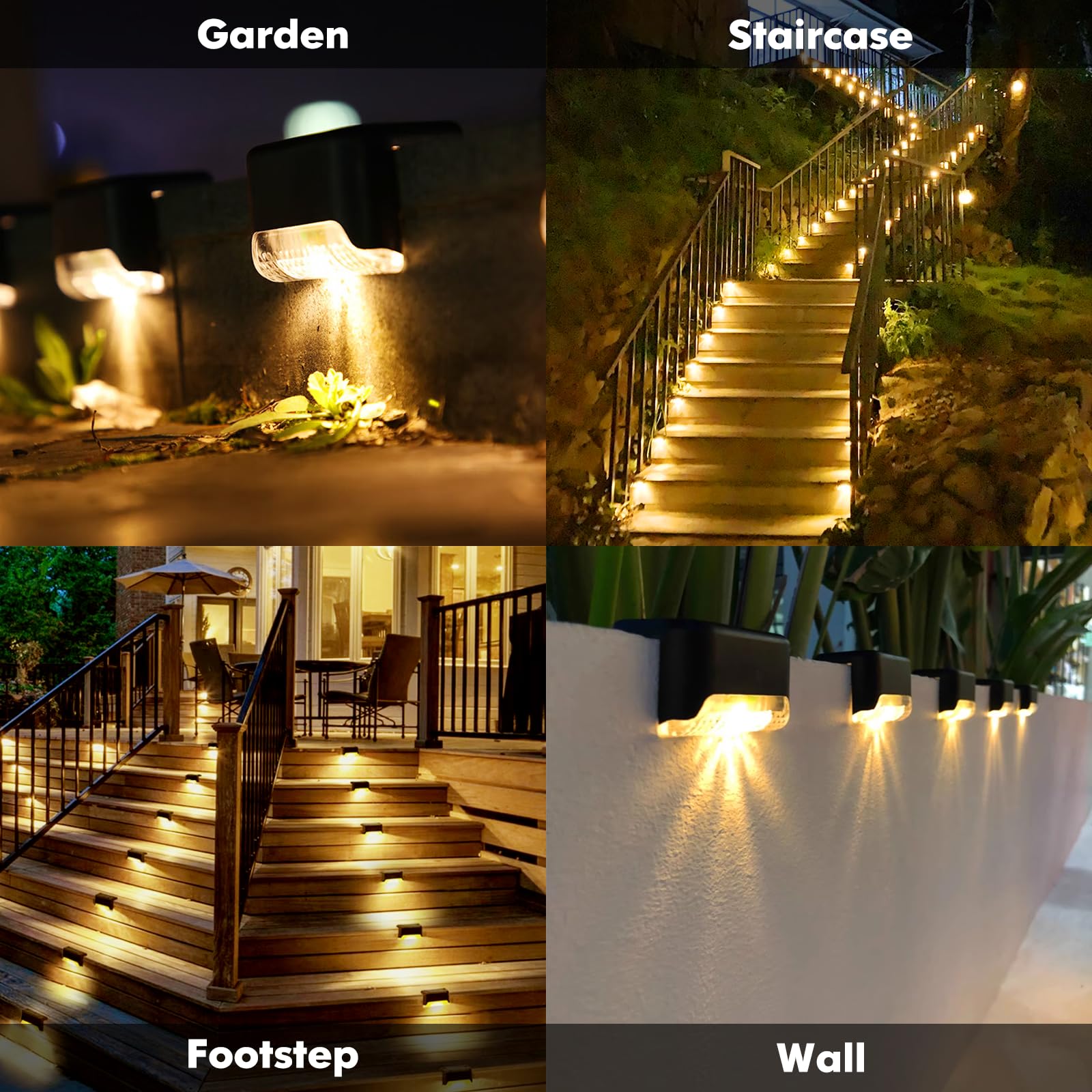 16 Pack Solar Deck Lights Outdoor Waterproof - Warm White LED Solar Step Lights for Patio, Fence, Garden, Balcony & Pathway Decor - Weatherproof Solar Landscape Lighting for Nighttime Safety & Ambience