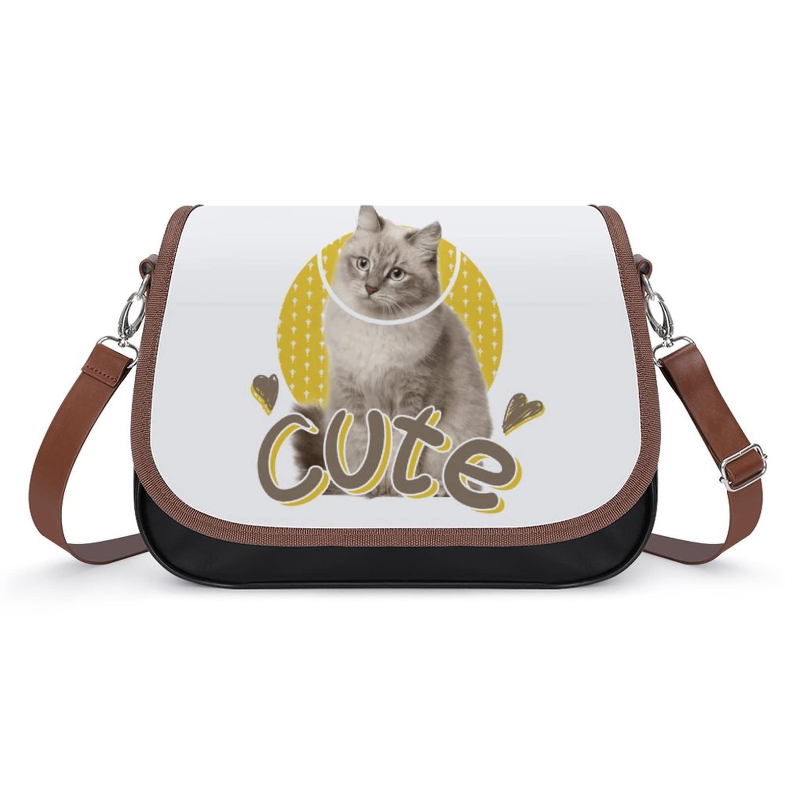 Stylish Women's Leather Crossbody Bag with Cute Cat Print - Fashionable Satchel Shoulder Purse for Casual Outings, Work & Travel