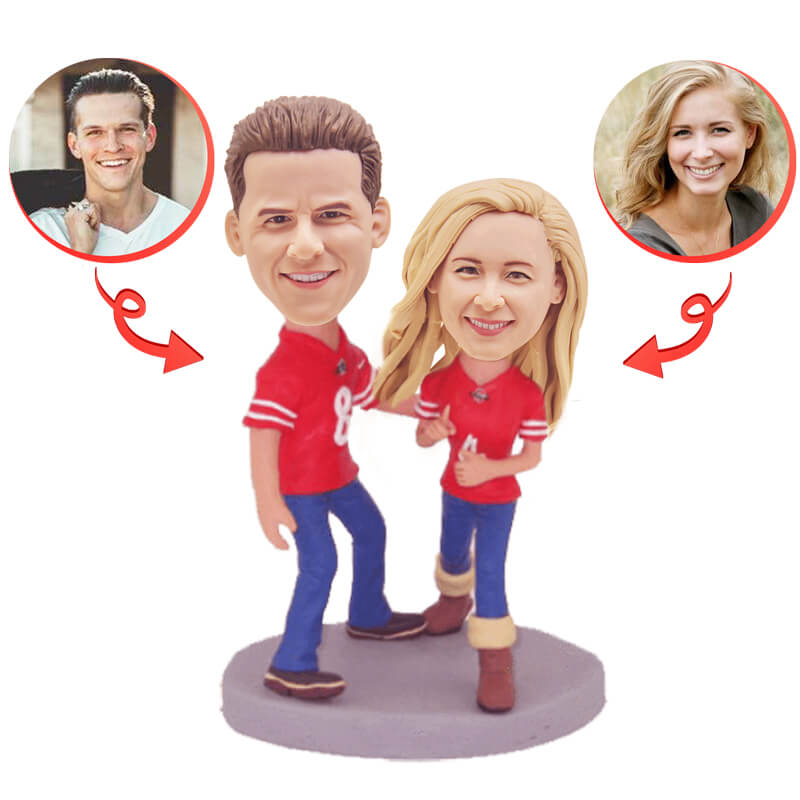 Personalized Football Fan Couple Bobbleheads - Custom Sports Lovers Figurines for Game Day Decor, Gift for Anniversary & Valentine's Day
