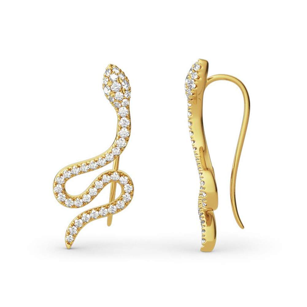 Jeulia 1.65 Carat Diamond Climber Earrings for Women - 925 Sterling Silver Snake Stud Earrings 14K Gold Plated Hypoallergenic Jewelry - Perfect for Parties, Weddings & Everyday Elegance