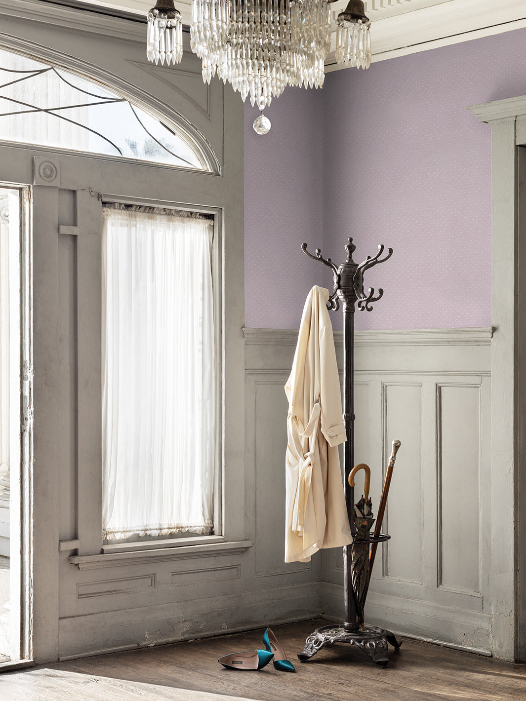Sarah Jessica Parker Dotted Swiss Wallpaper in Heliotrope – Elegant Floral Design for Living Room, Bedroom & Nursery Decor