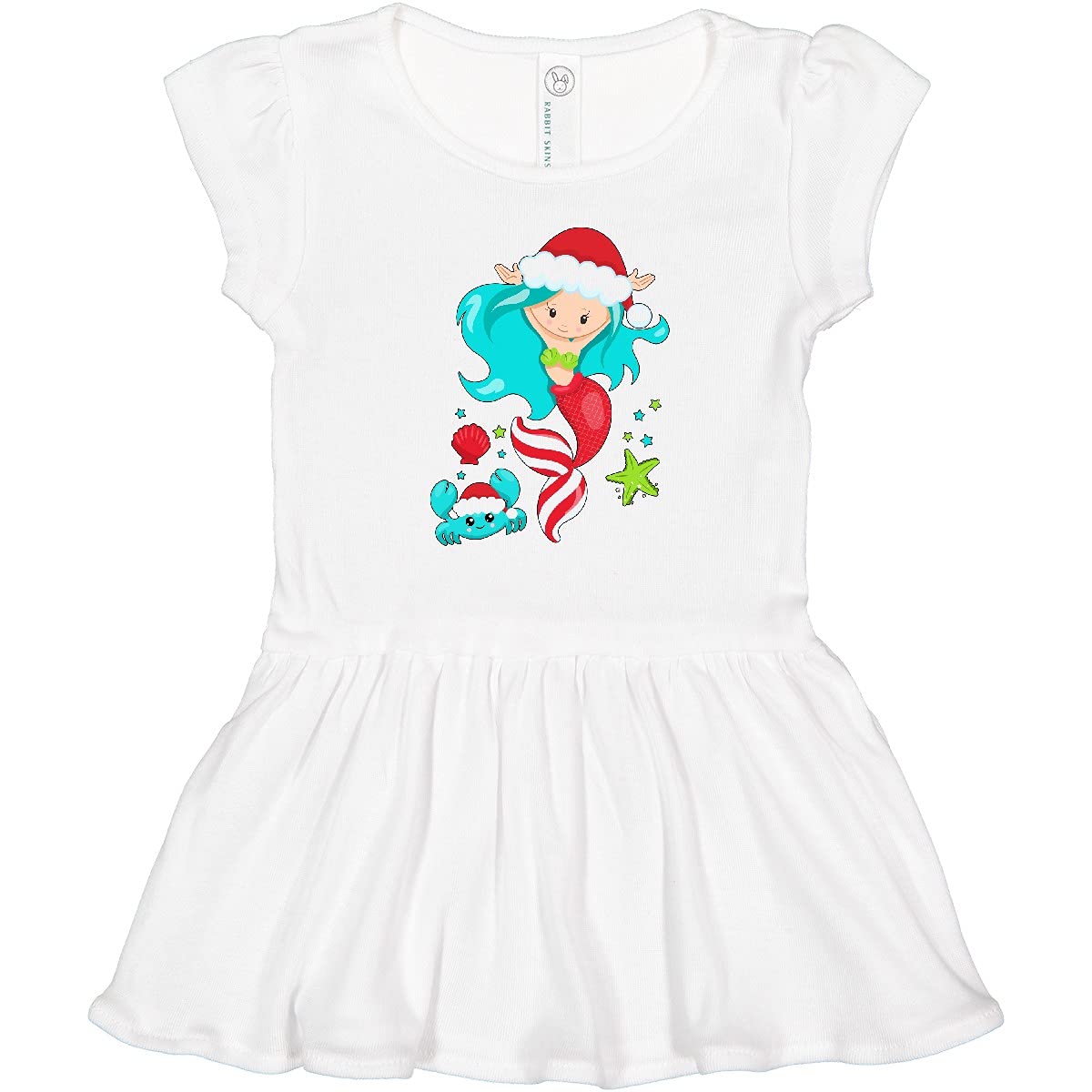 Inktastic Christmas Holiday Mermaid with Cute Crab Toddler Dress - Festive Holiday Outfit for Girls, Toddler Mermaid Costume Dress for Christmas Parties & Family Photos