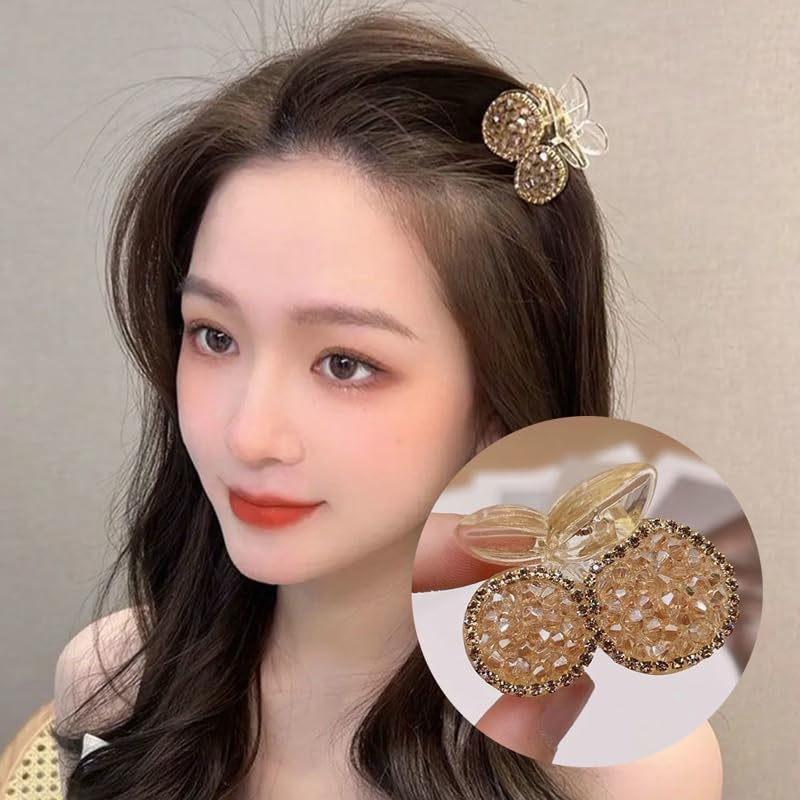 Starvis 2-Piece Round Hair Claw Clips for Women - Korean Style Bling Pearl Crystal Rhinestone Hair Accessories for Girls & Women - Perfect for Mini Ponytails, Butterfly Hairstyles, and Everyday Use