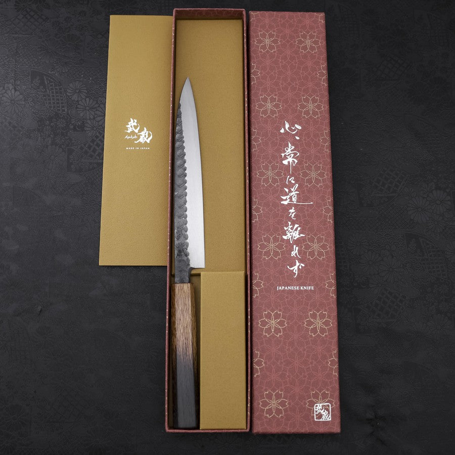 Premium Yanagiba Sushi Knife - Blue Steel #2 Kurouchi Tsuchime Finish with Urushi Handle - 210mm Japanese Chef Knife for Sushi, Sashimi & Precision Cutting - Professional Kitchen & Home Cooking Essential