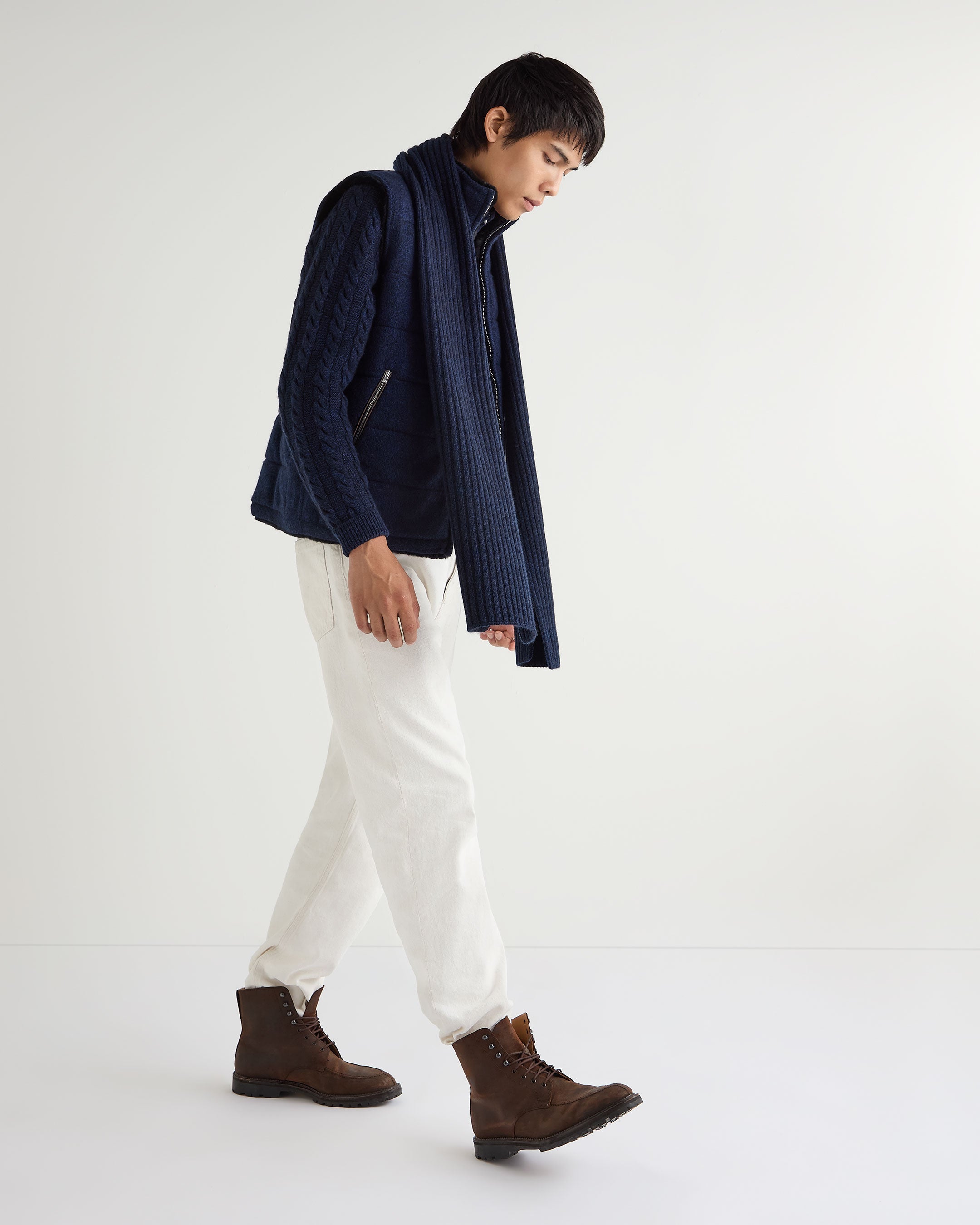 Unisex Chunky Rib Cashmere Scarf - Navy Blue Melange | Soft & Warm Winter Accessory for Men & Women | Perfect for Cold Weather, Outdoor Activities & Fashion Styling