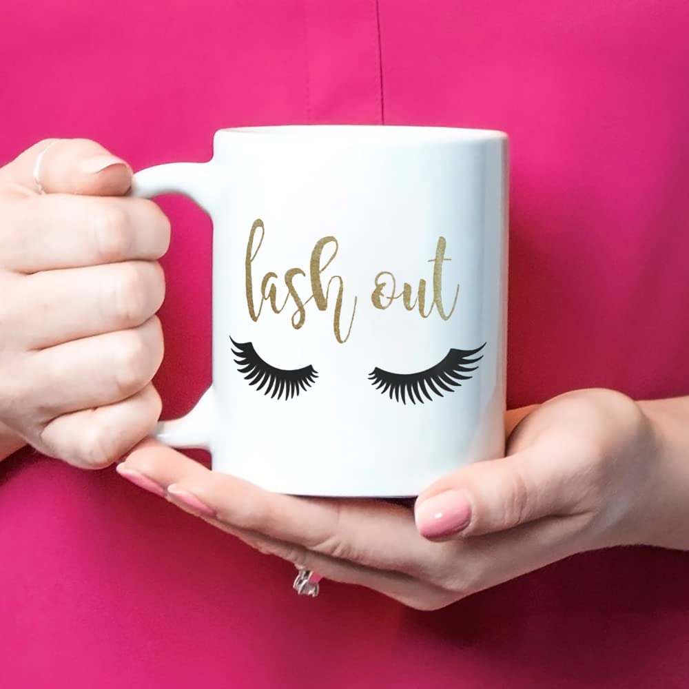 Fonhark Lash Out Makeup Lover Coffee Mug - 11oz Novelty Mascara Eyelash Themed Cup - Perfect Gift for Cosmetics Enthusiasts - Great for Morning Coffee, Makeup Brushes Holder & Office Desk Decor (White)