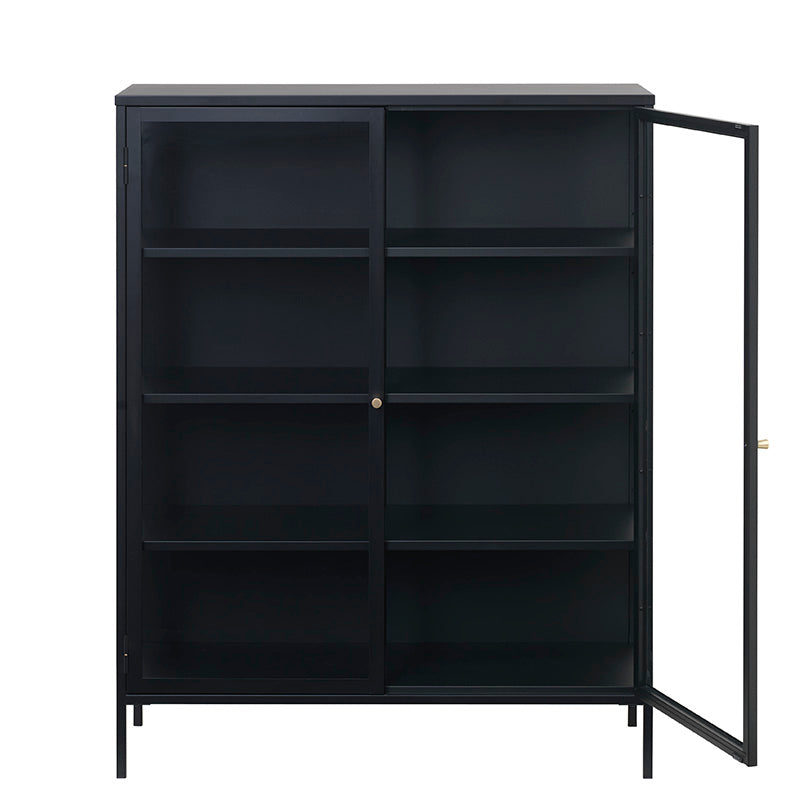 Black CARMEL 2-Door Glass Display Cabinet 110x140cm - Perfect for Living Room, Dining Room, or Office Decor & Storage