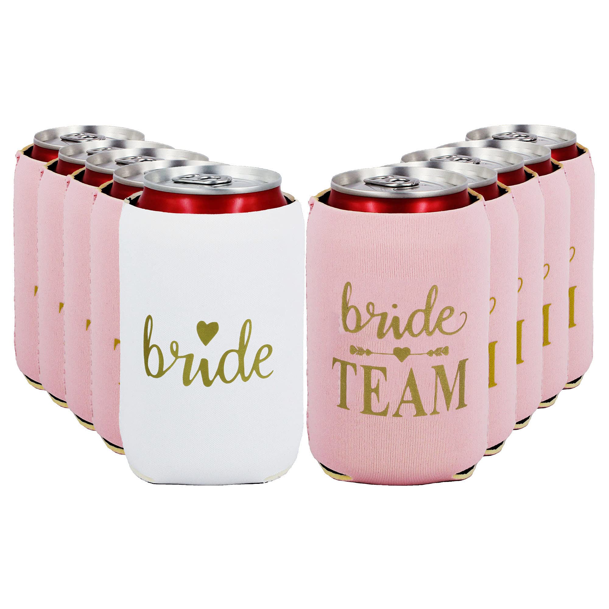 Bridesmaid Can Coolers Set of 10 - Bachelorette Party Favors & Wedding Decor (Pink) for Girls Night Out