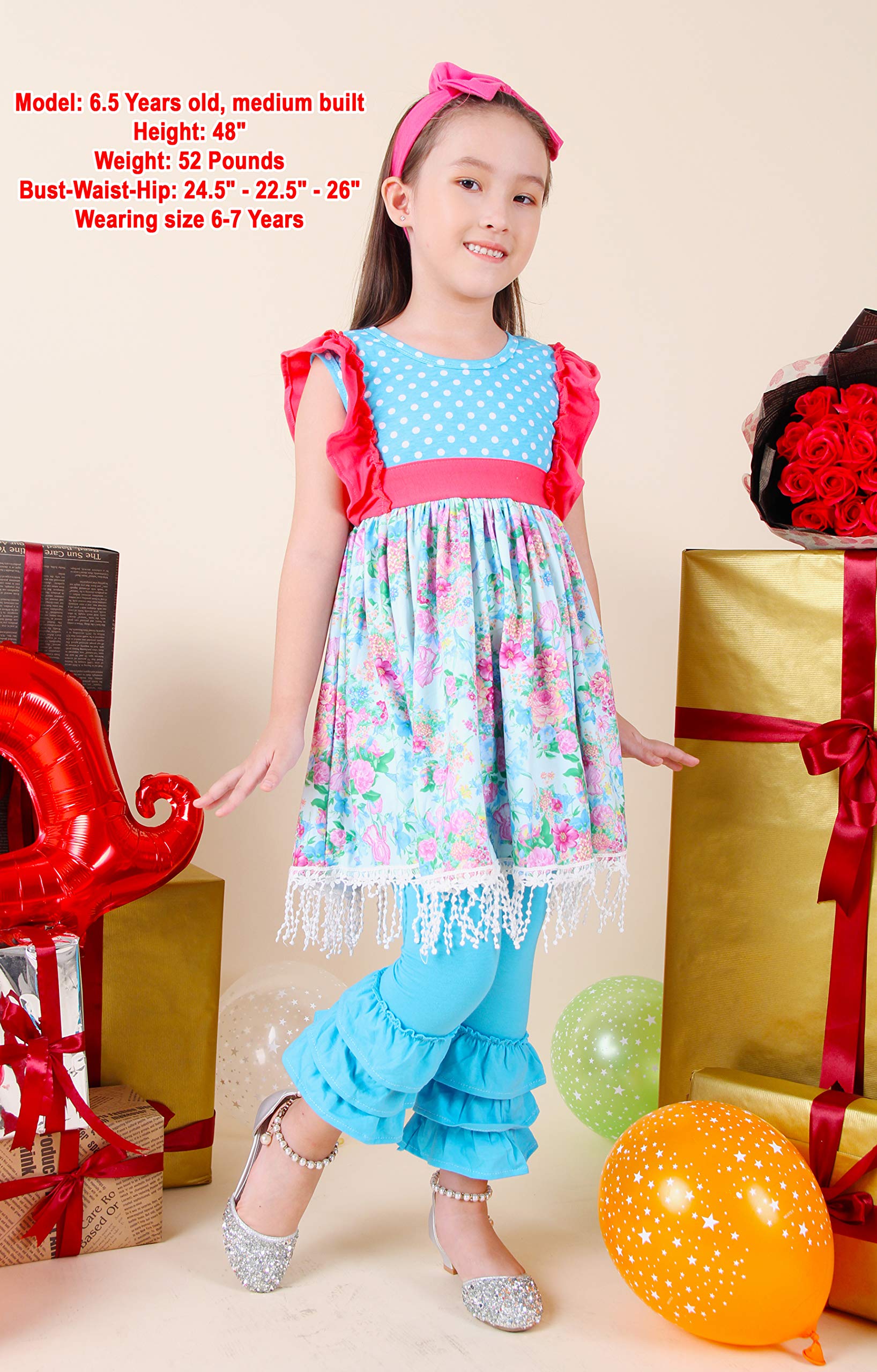 Baby Girls' Spring Easter Floral Ruffled Dress & Capri Pants Outfit Set with Hairband - Mint & Pink | Toddler Easter Outfit, Photoshoot, Church & Party Wear
