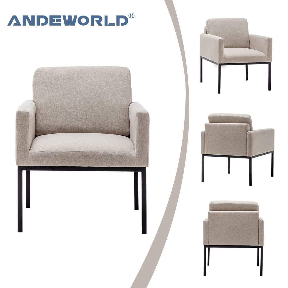 Andeworld Mid-Century Modern Accent Chair - Light Khaki Upholstered Armchair for Living Room, Bedroom & Apartment - Perfect for Reading, Lounging & Relaxing - Elegant Home Decor & Comfortable Seating Solution